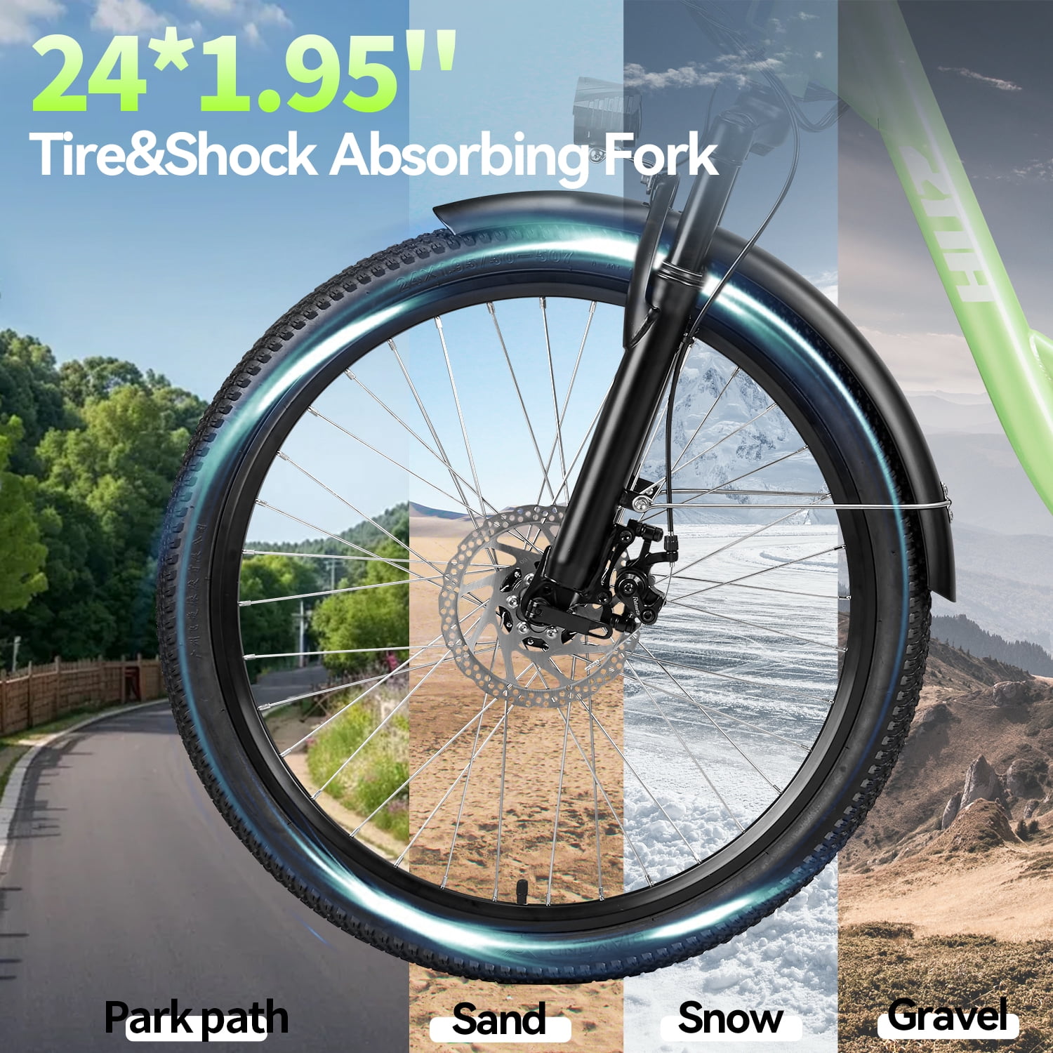ZNH 24-inch Electric Bike, 700W Motor E-Bike with 48V 13Ah Battery, UL2849 Certified (Green, 330 lb Load Capacity) g7zs6