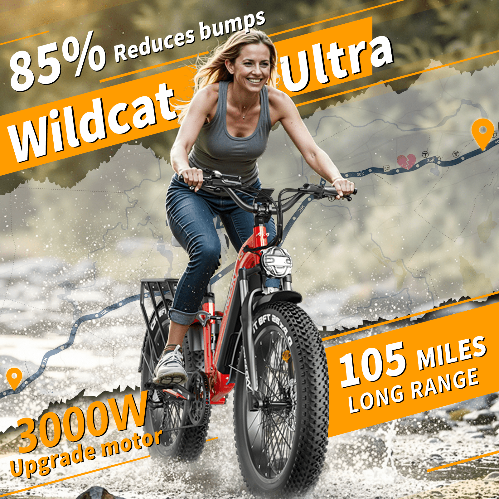 FREESKY Electric Bike for Adults 3000W Motor 105-Mile Range Step-Thru E-Bike (Blue, 26 in Fat Tire) ctz14