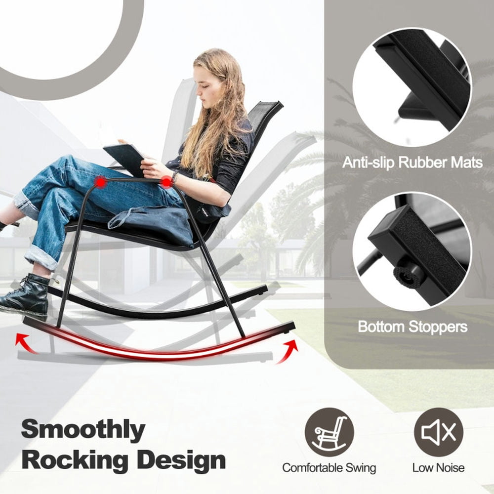 Spaco Heavy-Duty Metal Patio Rocking Chairs with Ergonomic Backrest and Breathable Fabric (Gray, Set of 2) 9zh32