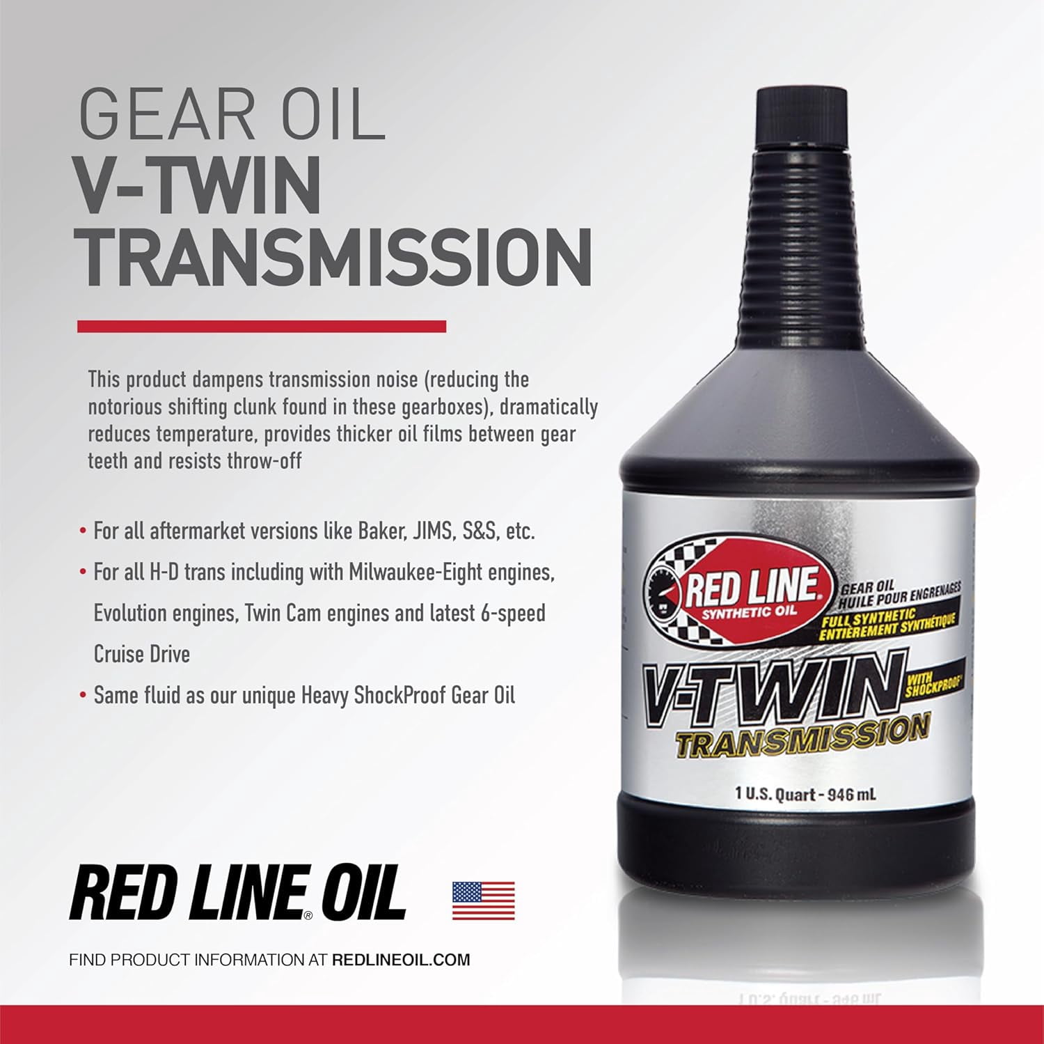 Red Line 42804 Full Synthetic V-Twin Transmission Gear Oil with Shockproof Technology (Red, 32 fl oz) nyt1g