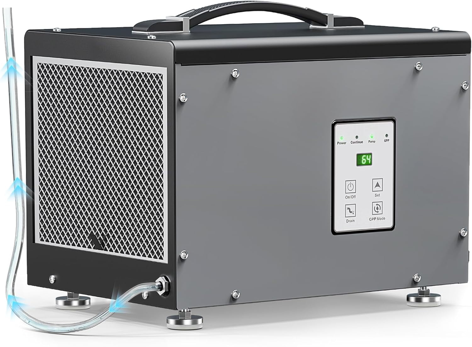BaseAire 70 PPD Crawlspace Dehumidifier with Pump for Basements and Water Damage (Grey, 15.35 x 11.2 x 11.4 in) tj76a
