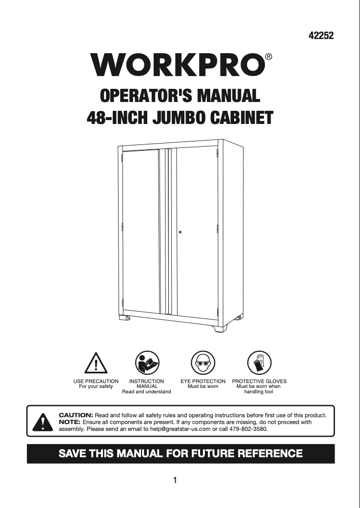 WORKPRO Heavy-Duty Garage Storage Cabinet, Adjustable Shelving Unit with Locking Doors (Black, 48 in. W x 72 in. H x 18 in. D) glwmm