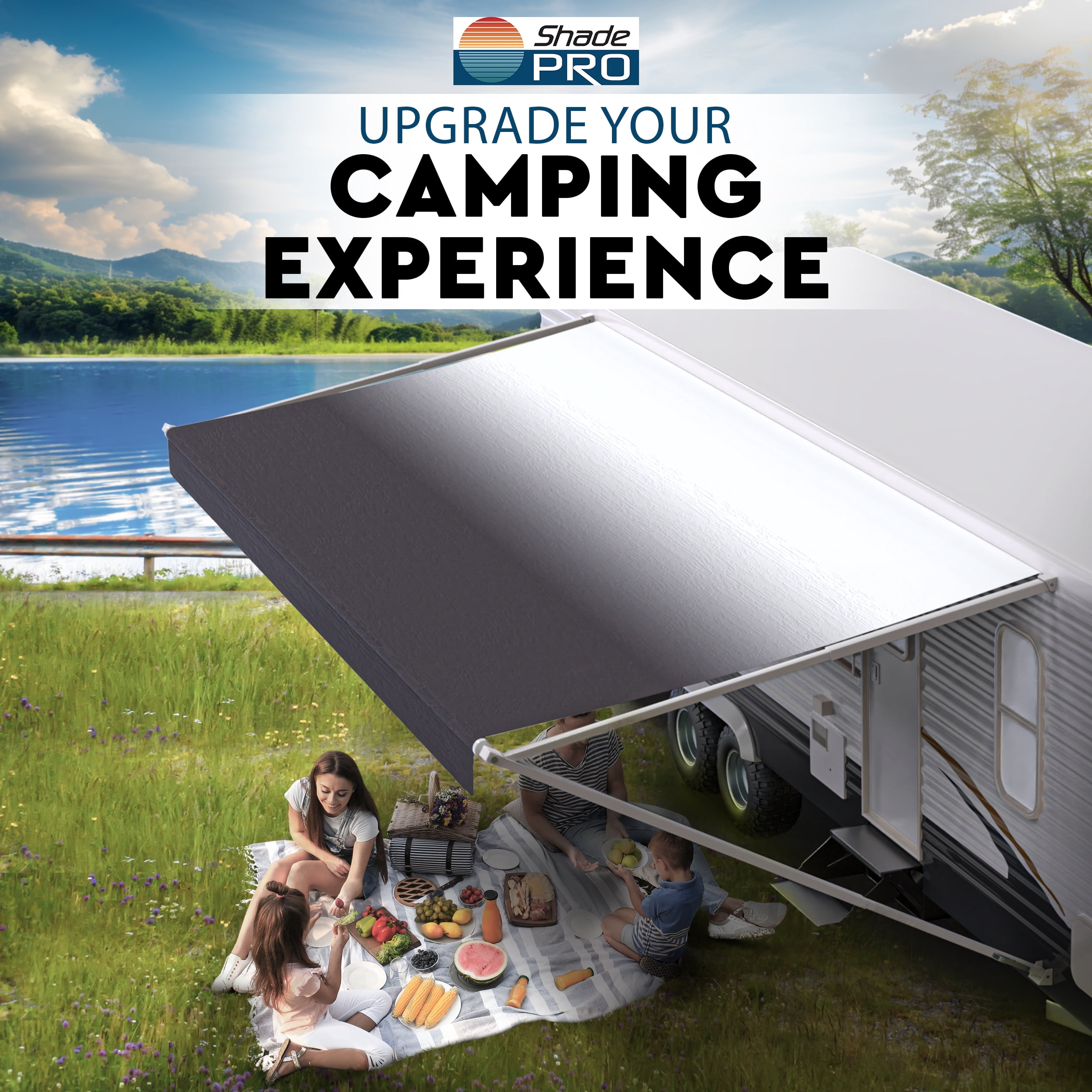 ShadePro RV Awning Fabric Replacement Premium Vinyl (Charcoal Fade, 18 ft) livnf