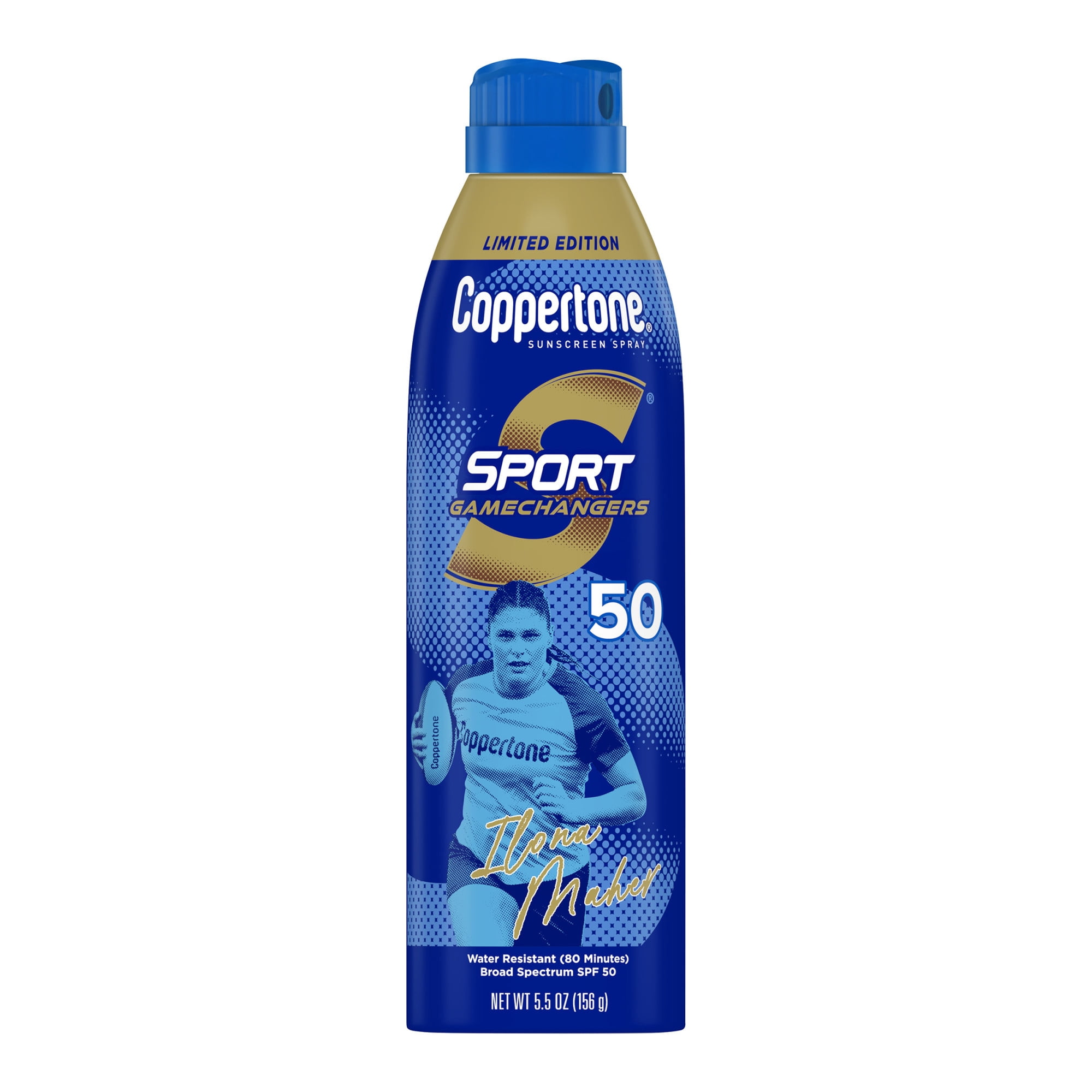 Coppertone Sport Sunscreen Spray SPF 50 Broad Spectrum UVA/UVB Protection (Ilona Maher Limited Edition, 5.5 oz) 8f7w0