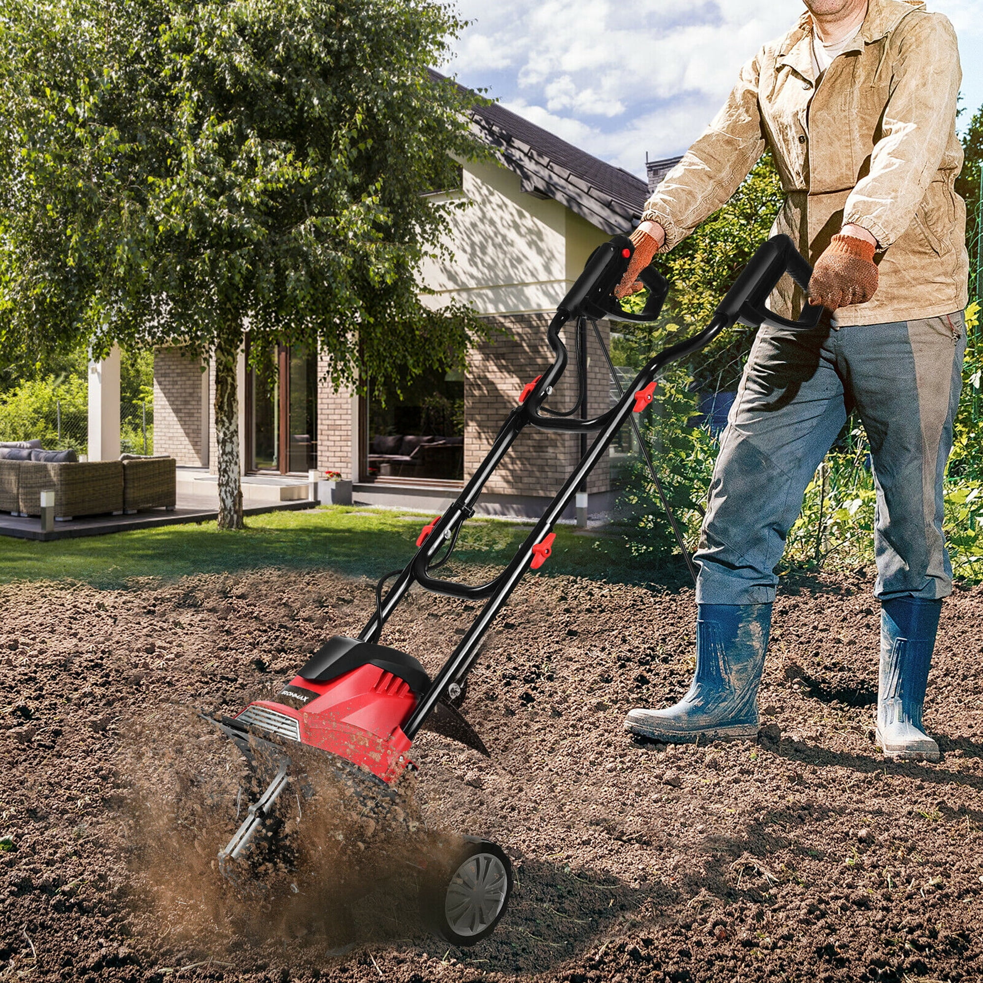 Gymax 10 Amp Corded Electric Tiller and Cultivator (Red, 14 in Width, 9 in Depth) 1dscy