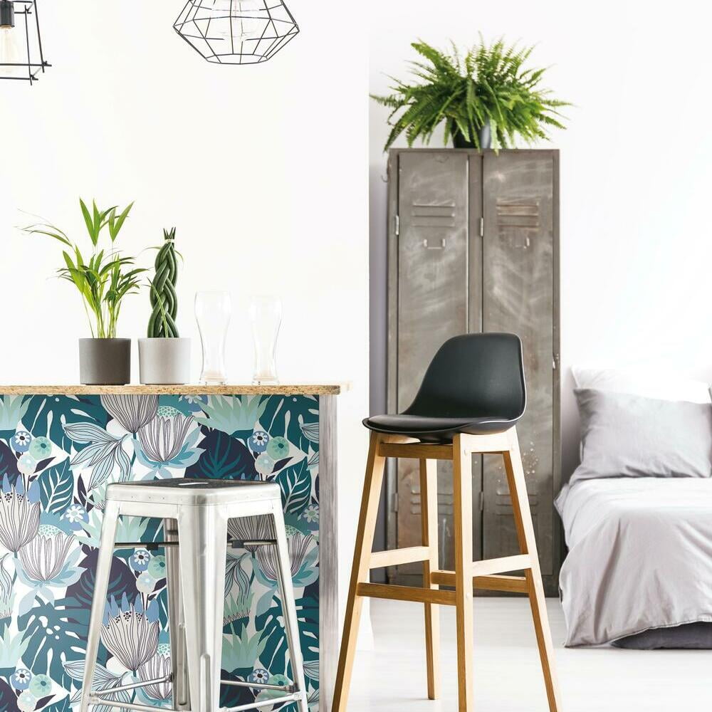 RoomMates Retro Tropical Leaves Peel and Stick Wallpaper (Pink, 20.5 in x 16.5 ft) jncuq