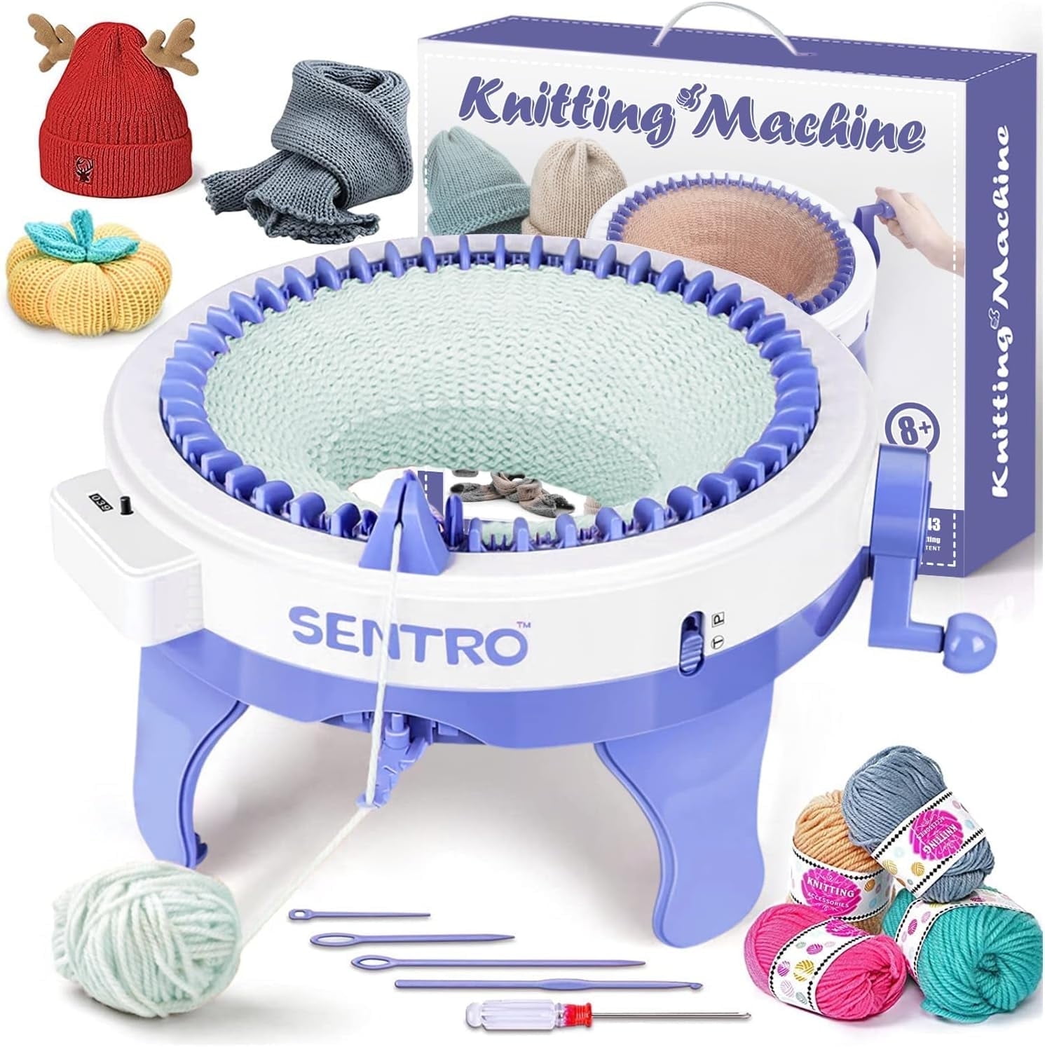 Zcvtbye 48-Needle Smart Knitting Machine with Row Counter and Adjustable Tension (Blue, 15.9 in x 14.8 in) 12dvj