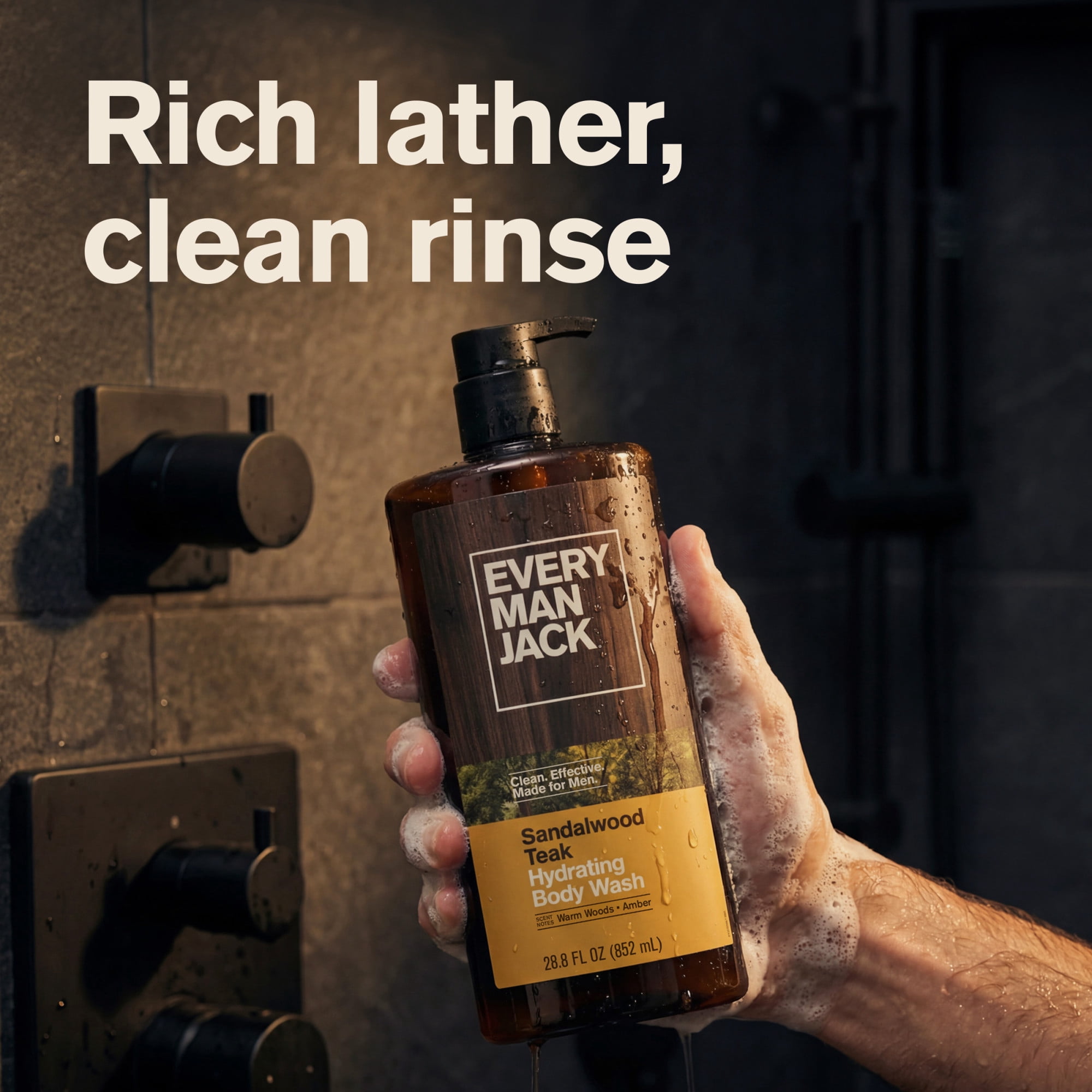 Every Man Jack Sandalwood Teak Hydrating Body Wash for Men, Deep Cleaning & Moisturizing (Sandalwood Teak, 28.8 fl oz) xb0ls