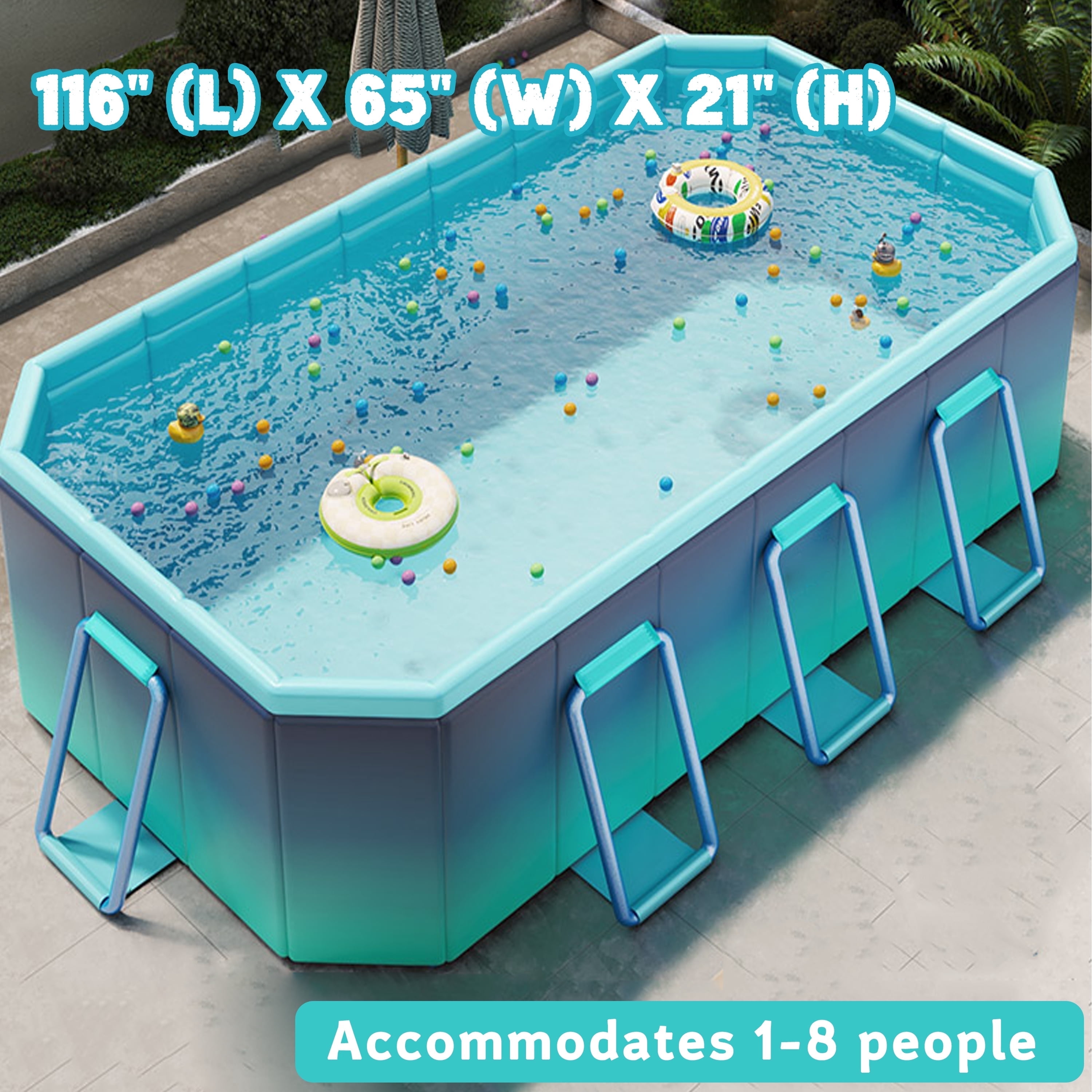 Hyindoor Foldable Swimming Pool for Backyard, Heavy-Duty Steel Frame Above Ground Pool for Adults and Kids (Blue, 116 in x 65 in x 21 in) qadpa