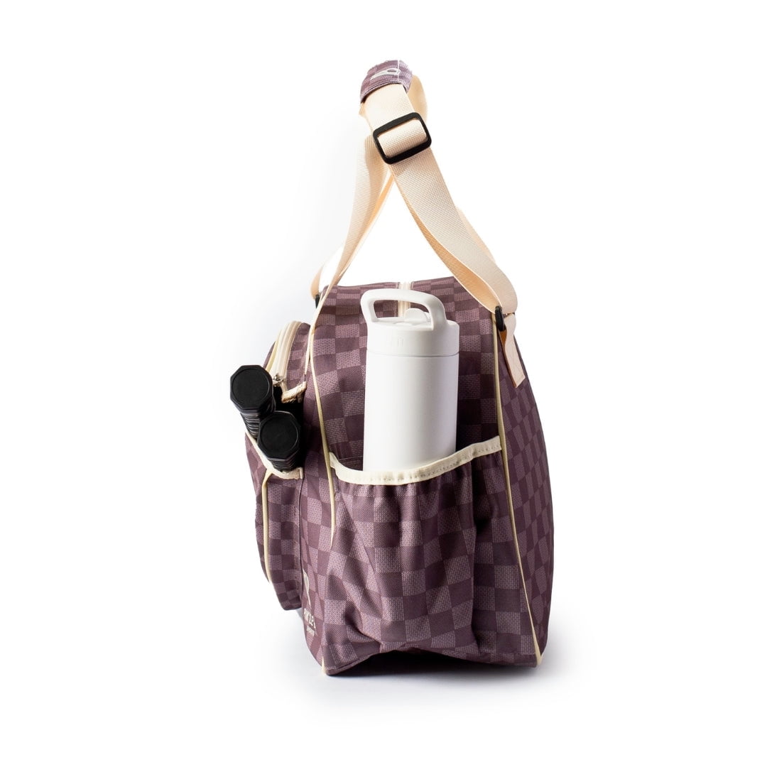 Pik'le'Ball Checkered Pickleball Bag Stylish & Versatile Sport Tote (Brown, 15 in x 12 in x 6 in) 3bo5s