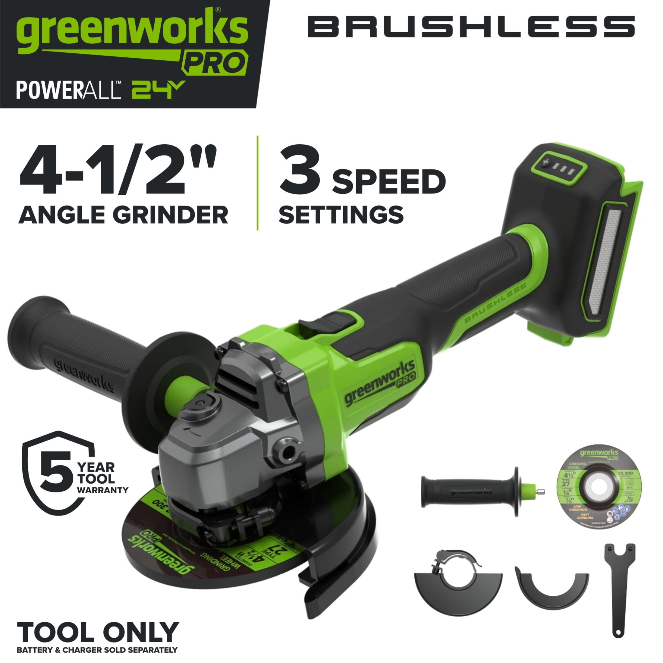 Greenworks Pro PowerAll 24V Brushless Angle Grinder (4.5 in, Tool Only) 8uoyi