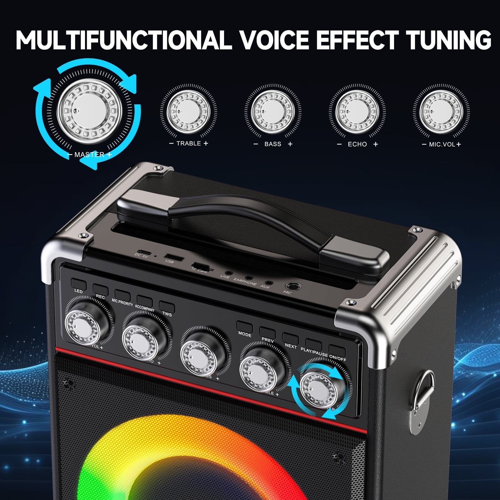 JAUYXIAN Portable Karaoke Machine with 2 Wireless Microphones, Bluetooth Speaker System for Parties (Black, 6.5 in Subwoofer) 0blqp