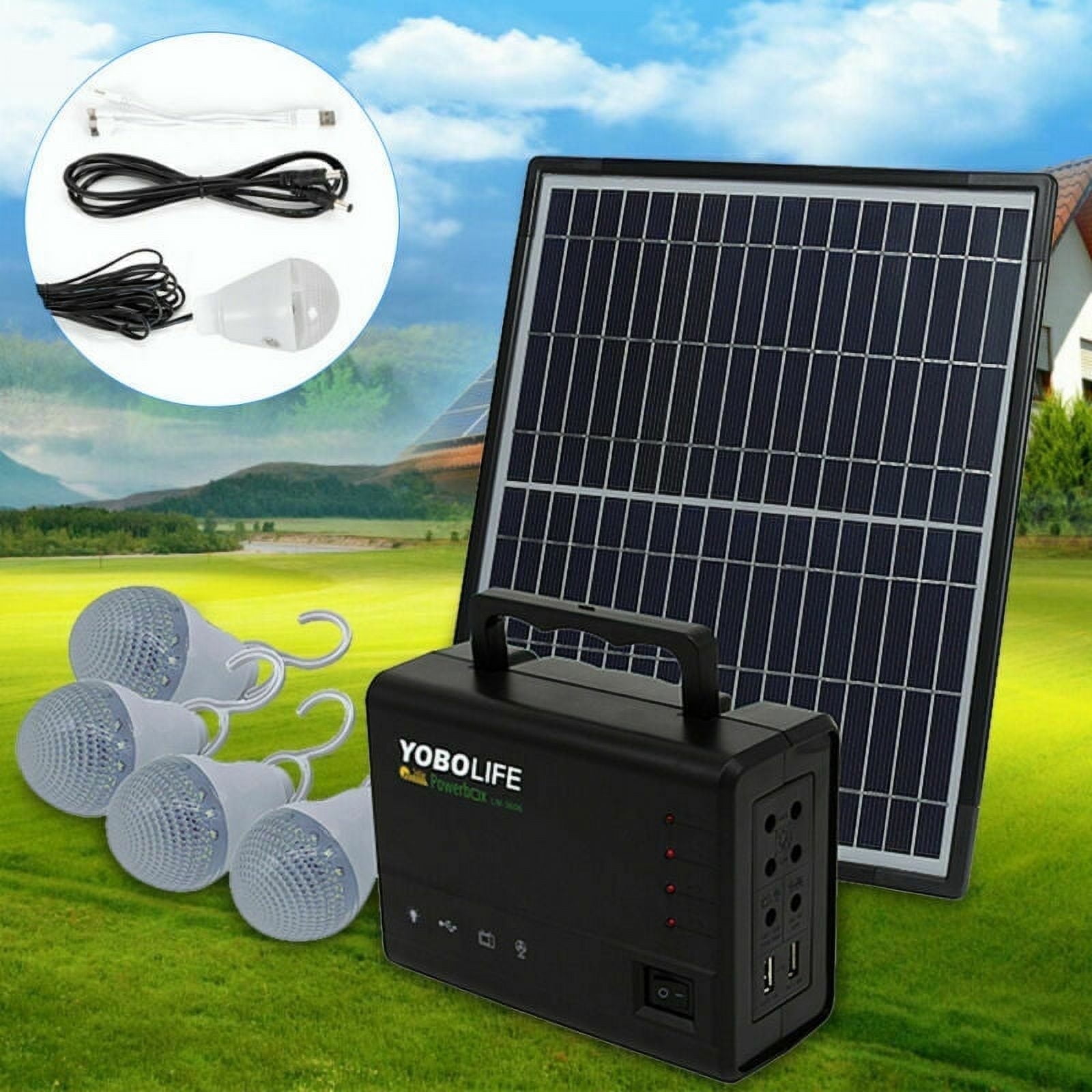 Generic Portable Solar Power Generator Kit with Battery Pack and 4 LED Bulbs (1 Kit) chczt