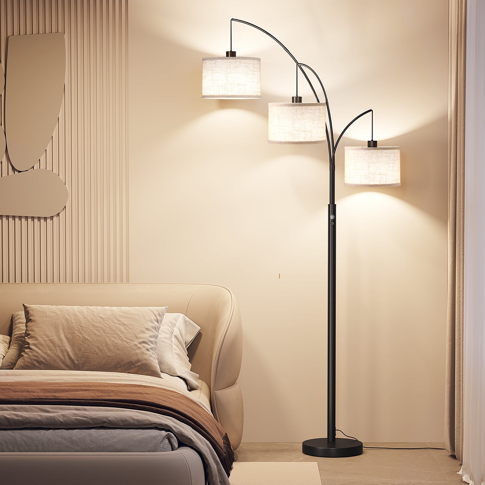 SUNMORY 3-Light Arc Floor Lamp, Modern Standing Tree Lamp with Hanging Drum Shades and Heavy Base (Black, 78 in) lv86l