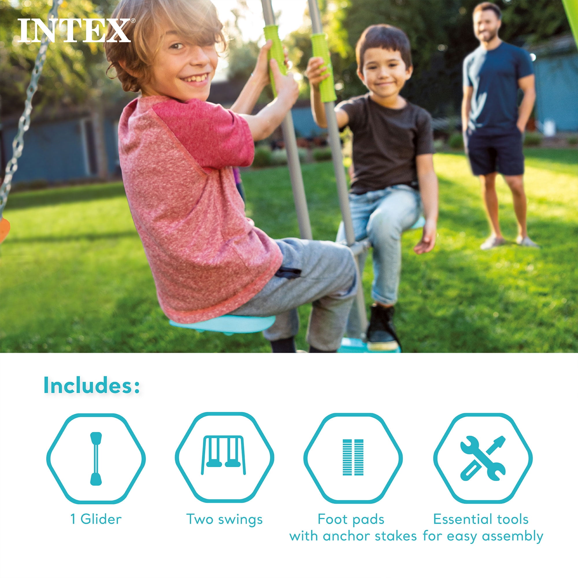 Intex Playground Swing Set with Trapeze Bar and Glider (Multicolor, 135 x 83 x 100 in) uuzt2