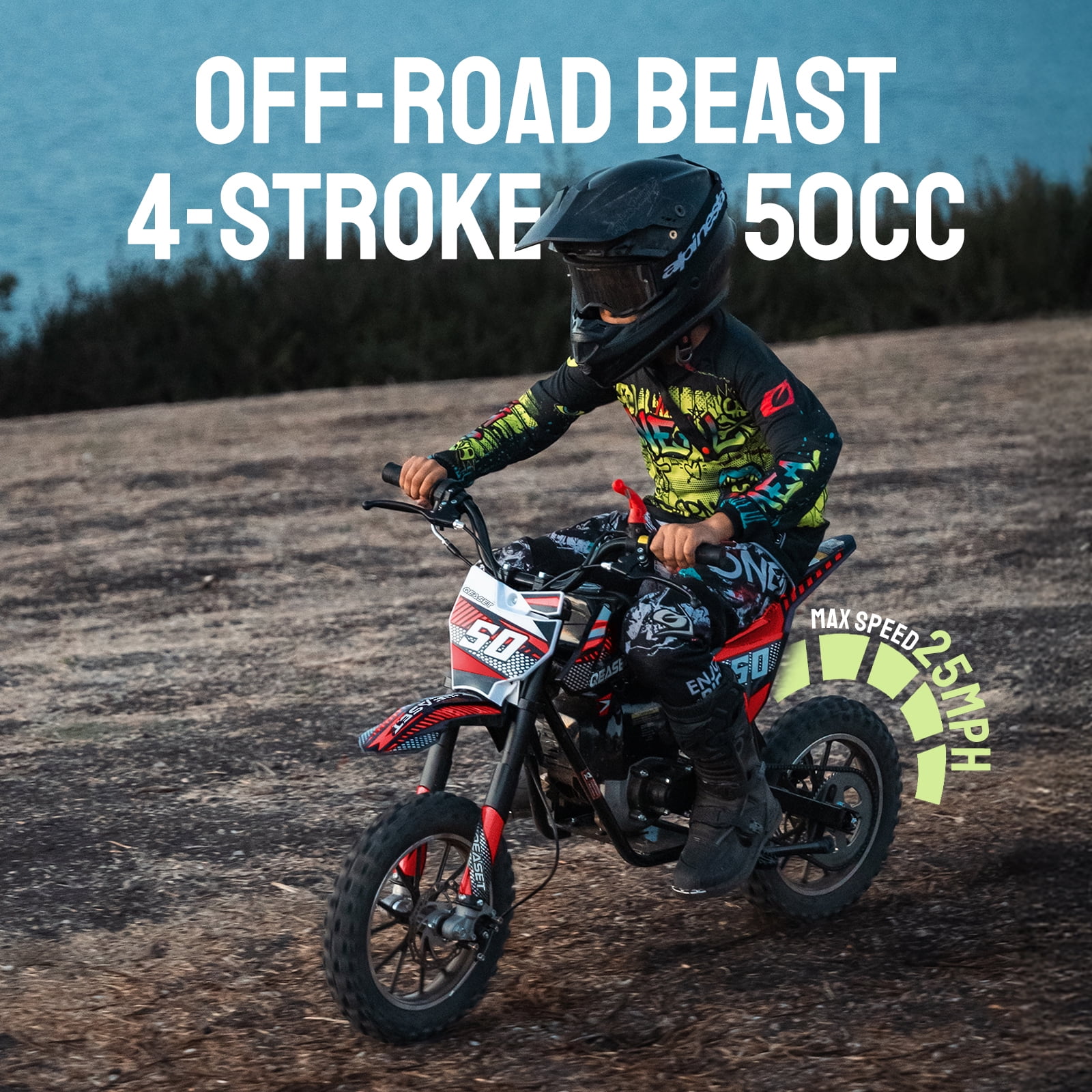 QEASET Gas Dirt Bike 4-Stroke Mini Motorcycle for Teens and Adults (Red, 330 lb Capacity) nta3x