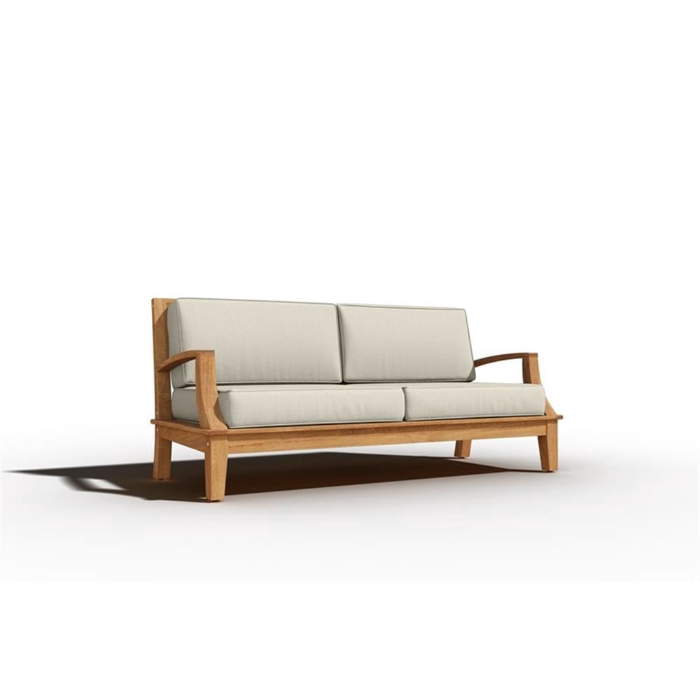 Pemberly Row Traditional Teak Deep Seating Outdoor Sofa with Cushions (Beige, 65.5 in W x 27 in D) yxudd