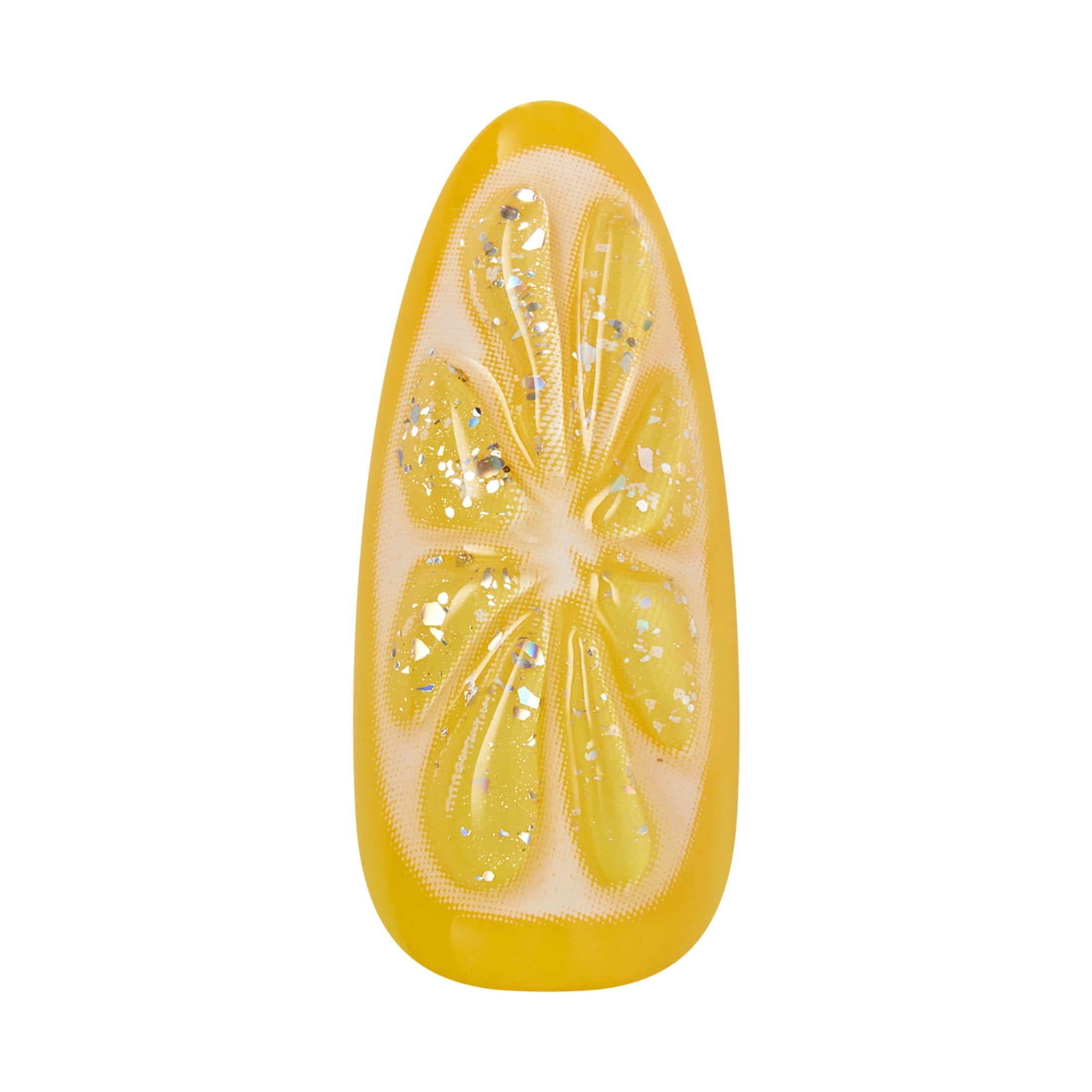 Kiss Glam 3D & Jeweled Long Almond Press-On Nails (Yellow, 32 Pieces) pd7tg