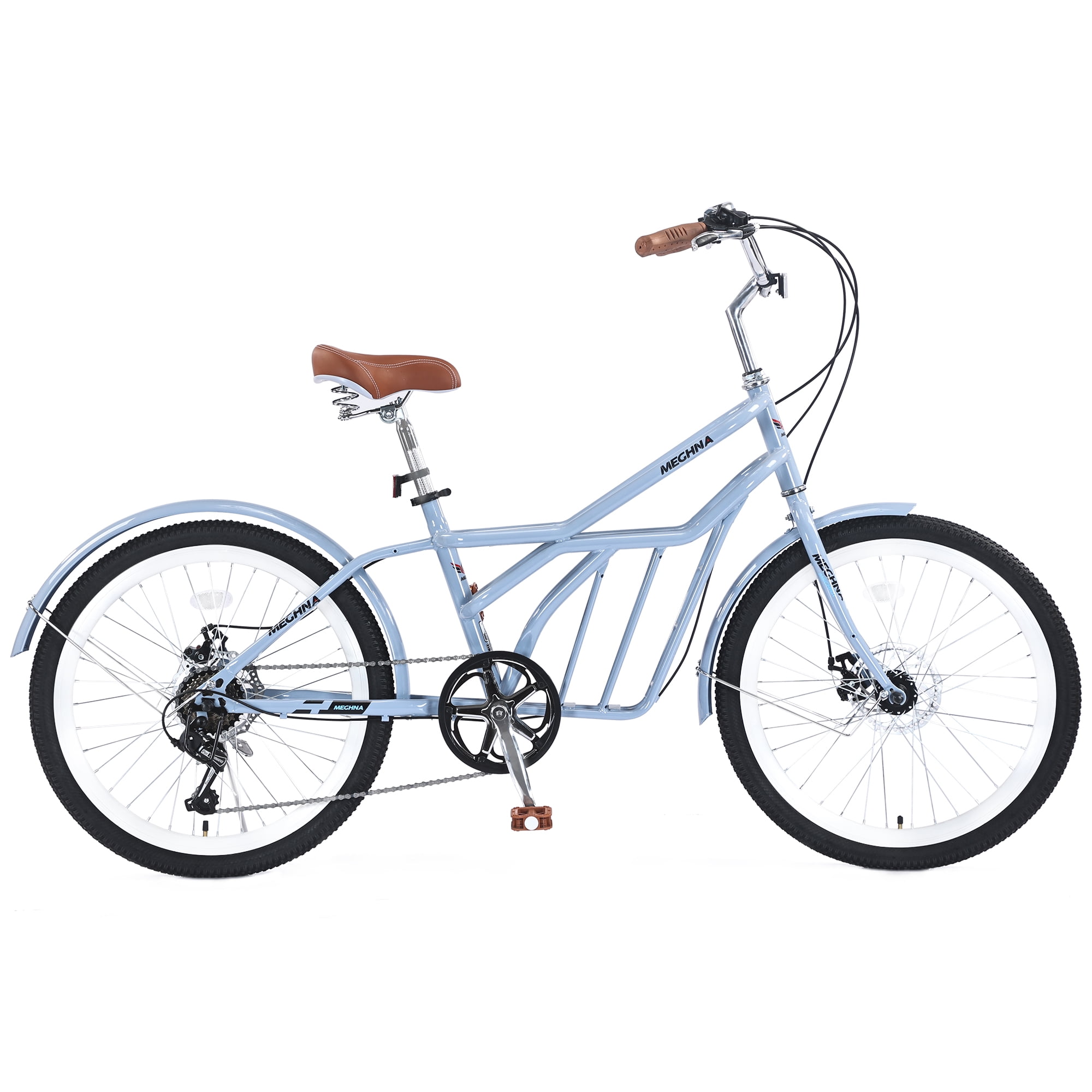 Juuar 24 in Beach Cruiser Bike, 6-Speed Adult City Bicycle with Disc Brakes and Cargo Rack (Blue, 24 in) p2vll