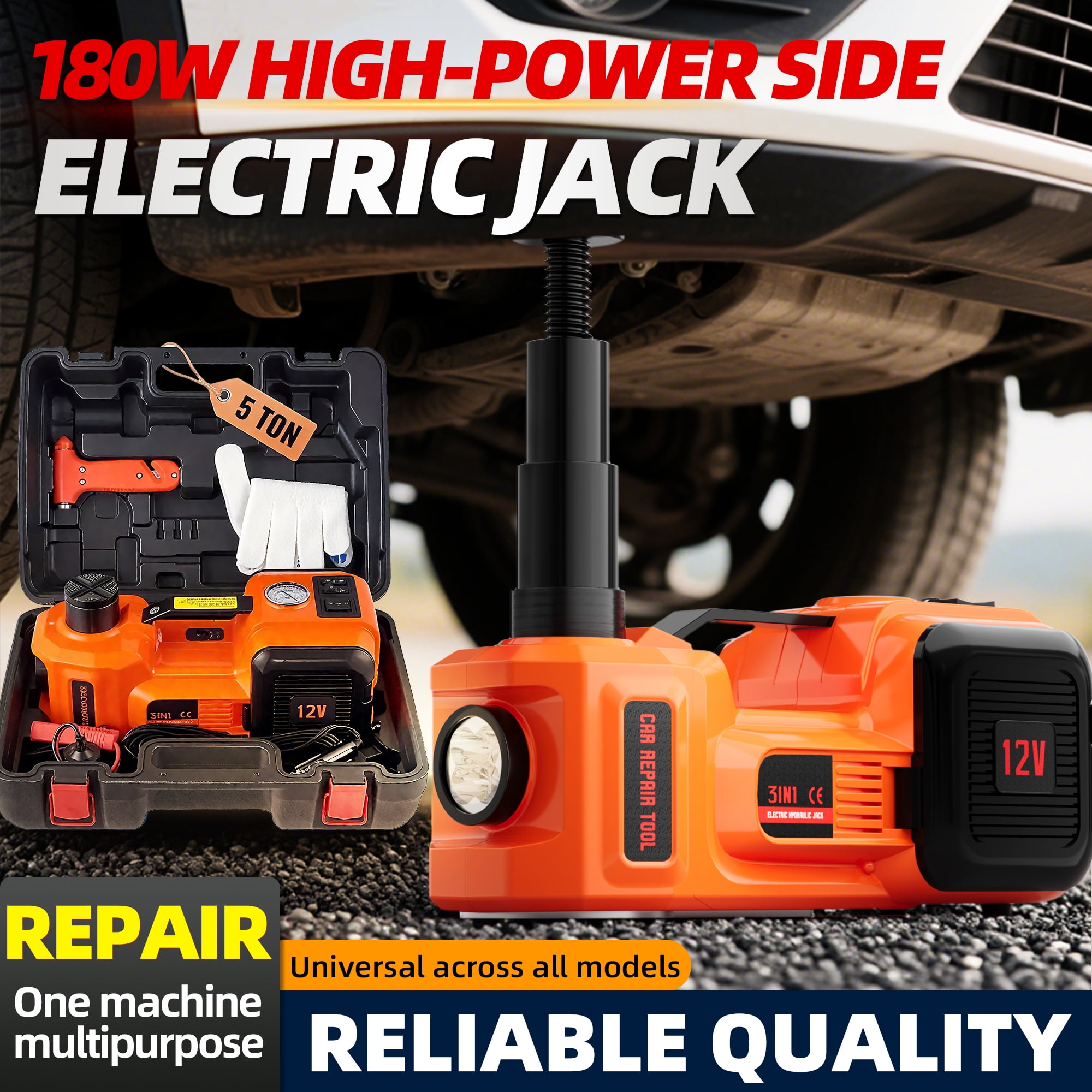 SZTAA Electric Hydraulic Car Jack with Air Compressor and Emergency Hammer (Orange, 5 Ton Capacity) 0wnmf