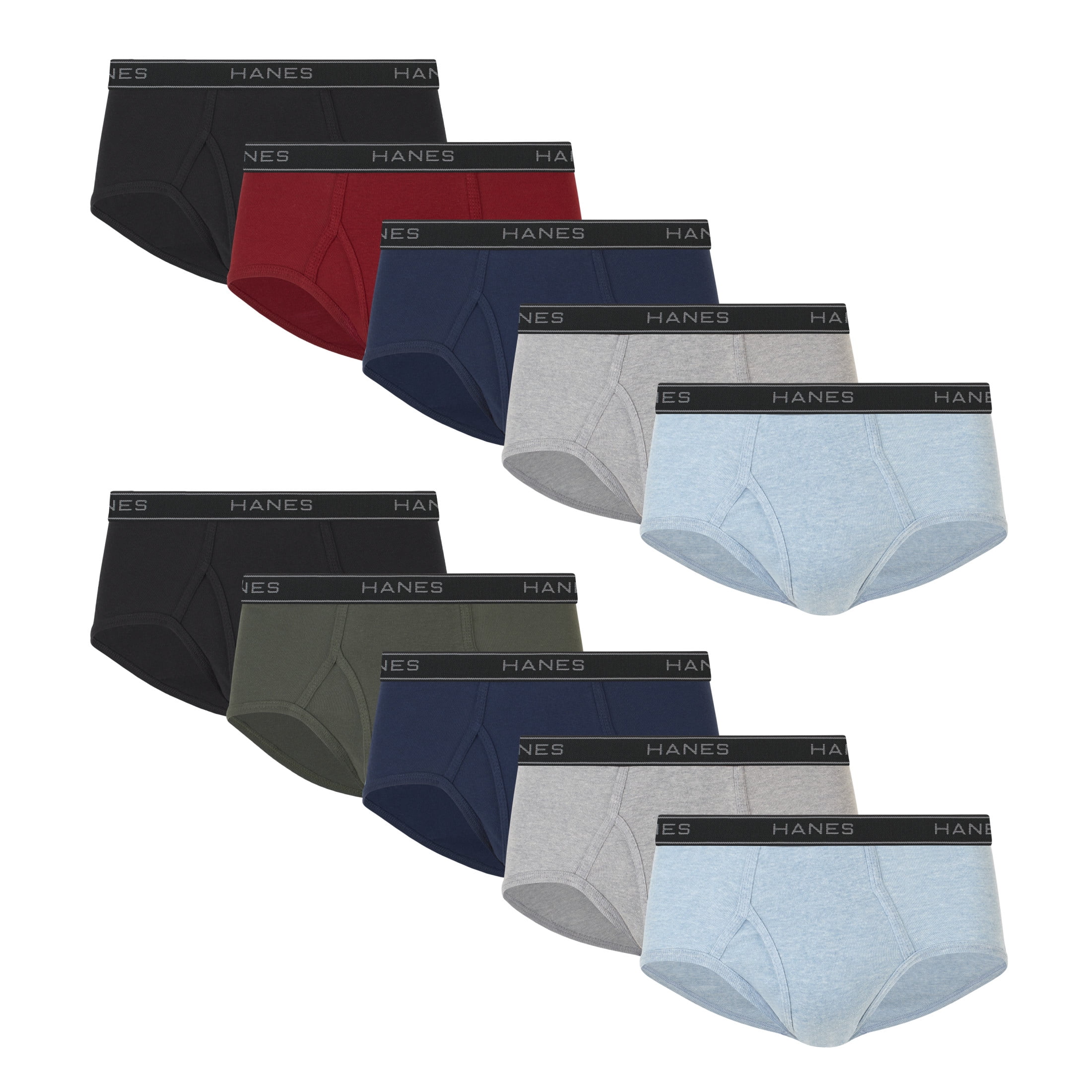 Hanes Men's Mid-Rise Cotton Brief Underwear (Blue, 10-Pack) x2jdb