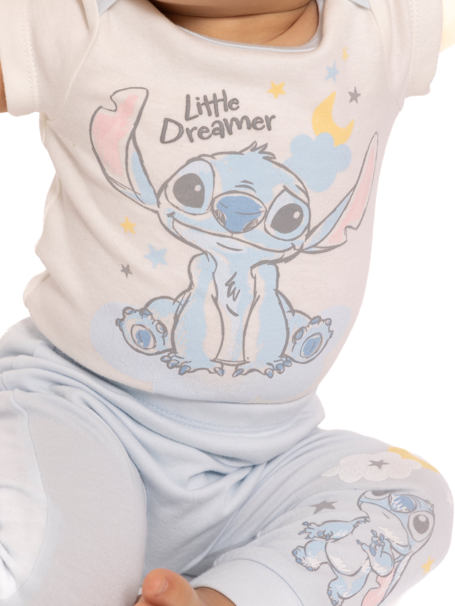 Lilo & Stitch Baby Bodysuit Set, Soft Cotton Blend Short Sleeve Rompers (Blue, 3-Pack) qr5sm