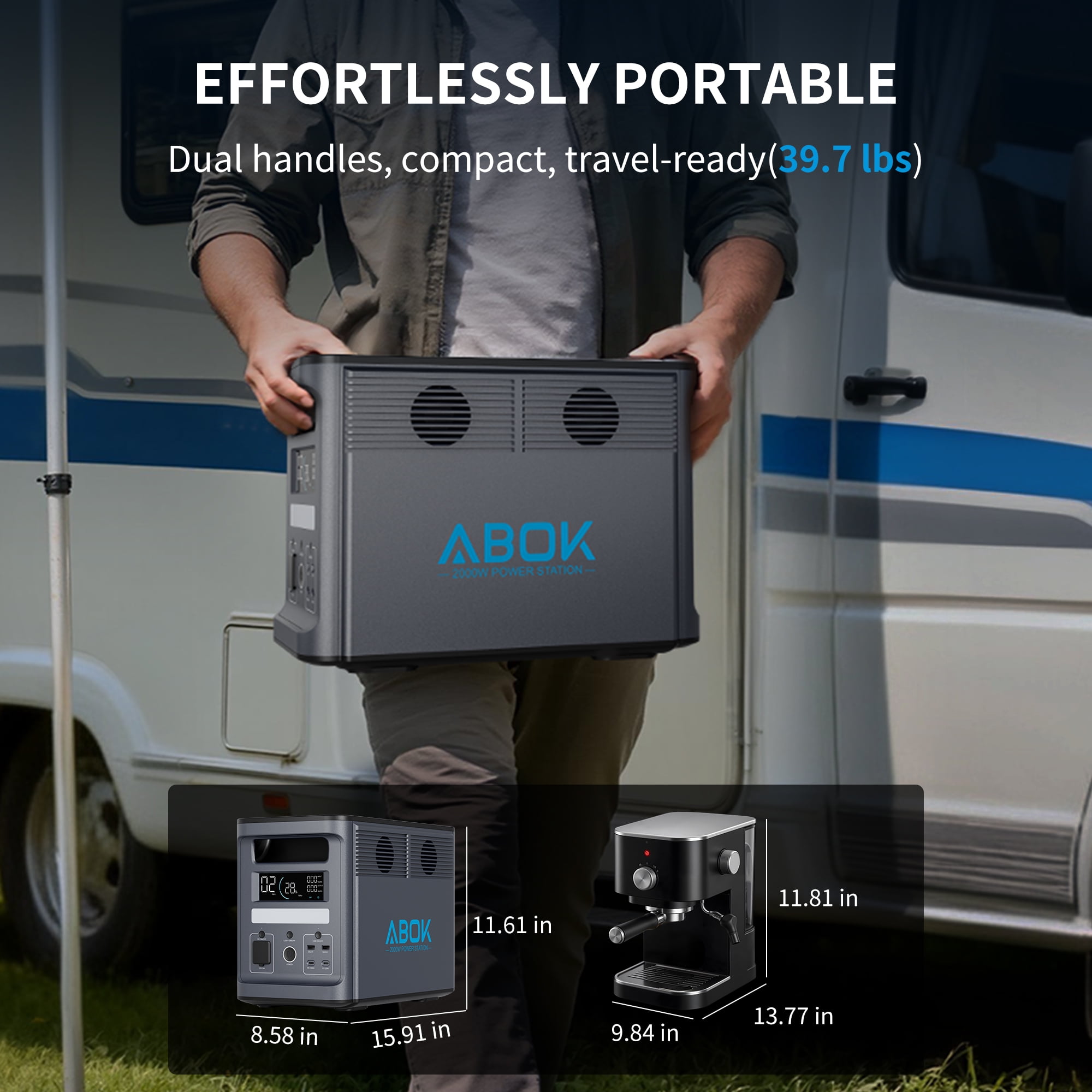 ABOK Ark2000 Portable Power Station with 200W DCDC Car Charger (Silver, 1536Wh) u8i1o