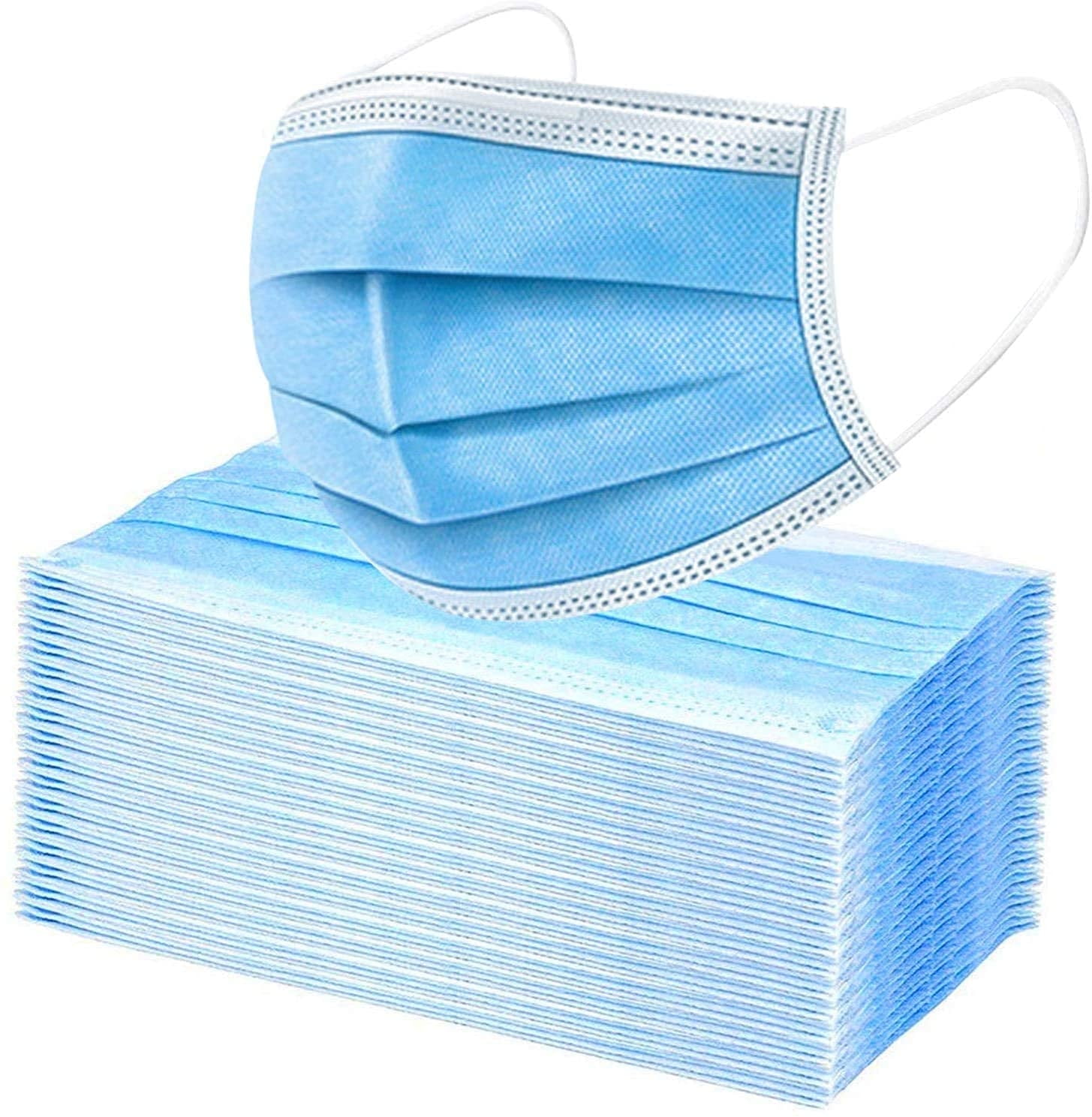 SUWU Disposable 3-Ply Face Masks, Breathable Protective Facial Covers with Elastic Earloops (Blue, 50 Pack) olv61
