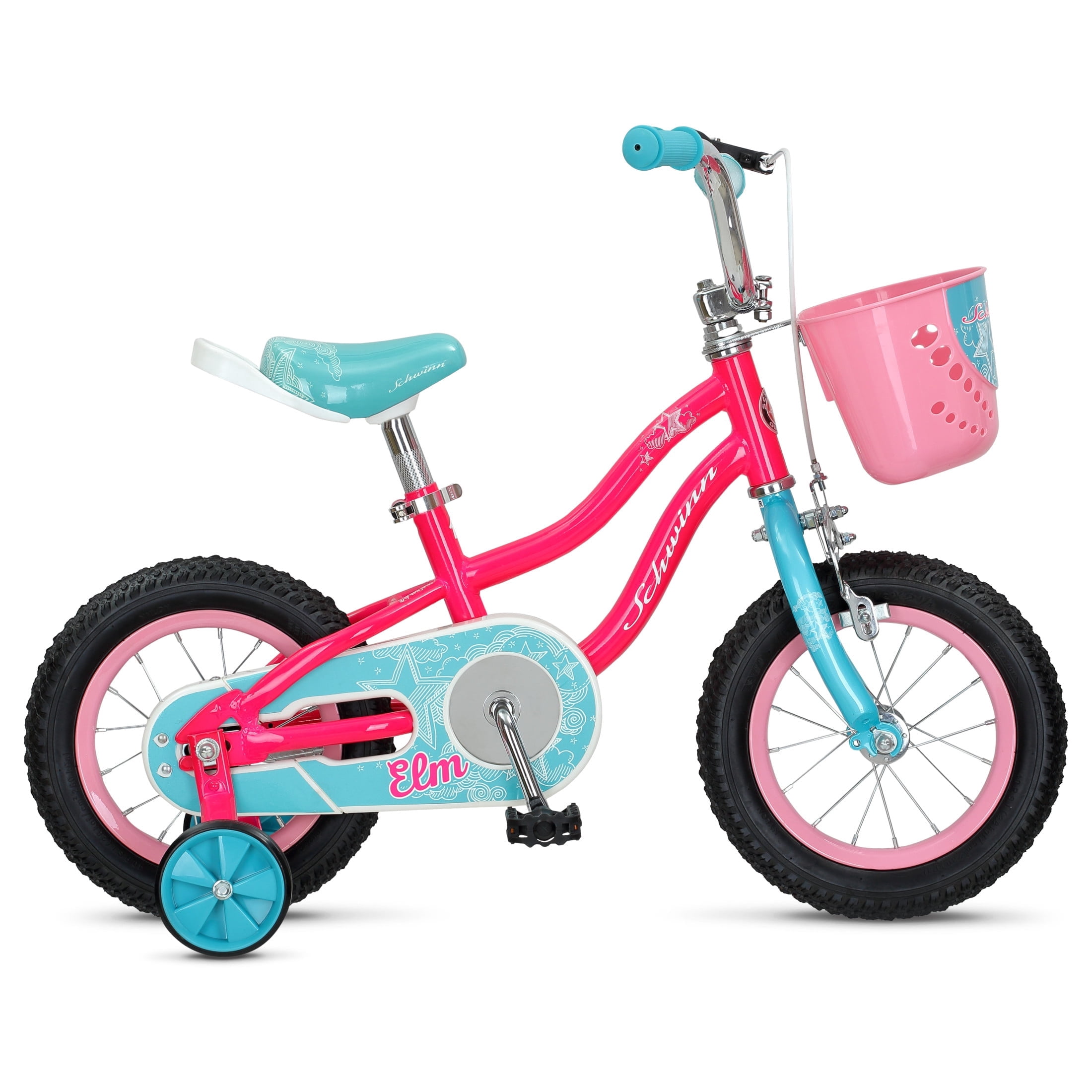 Schwinn Elm Kids Bike with Training Wheels and Basket (Pink, 12 in) 5ove4