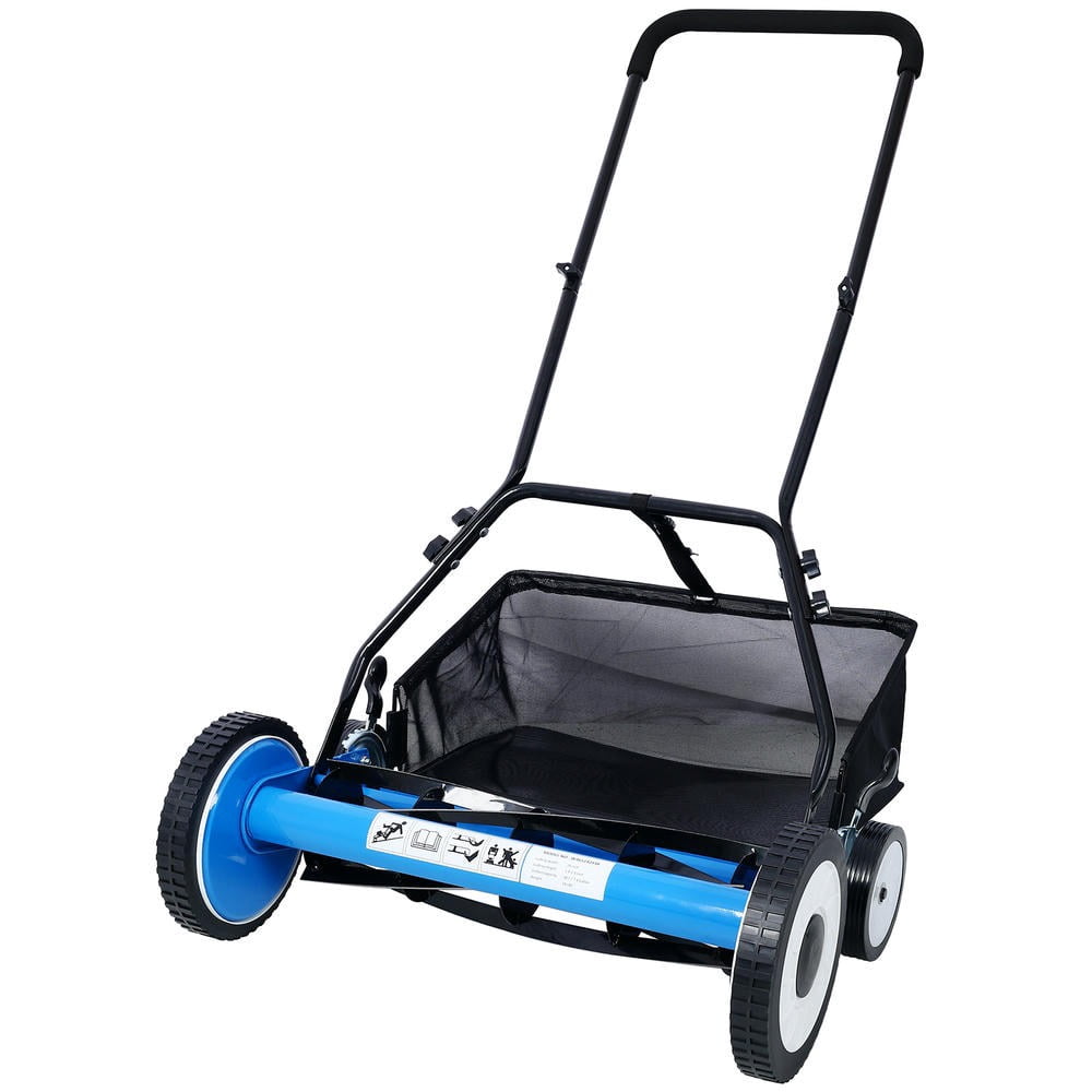 GVN 20-Inch 5-Blade Push Reel Lawn Mower with Grass Catcher (Blue, 20 in) edxvk