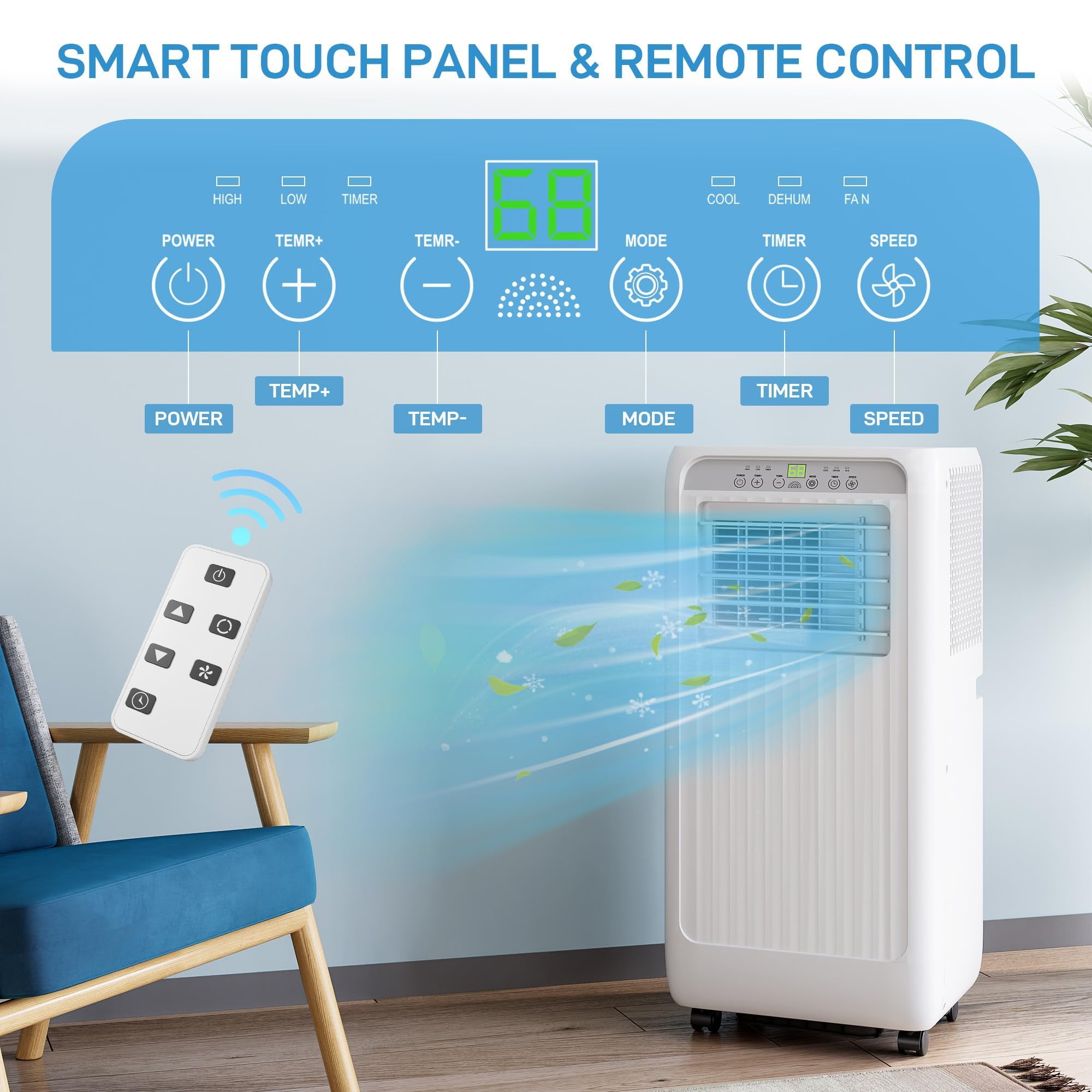 Hosslly 10000 BTU Portable Air Conditioner, 3-in-1 Cooling Dehumidifier and Fan with Remote Control and Window Kit (White, 450 Sq. Ft.) jhglk