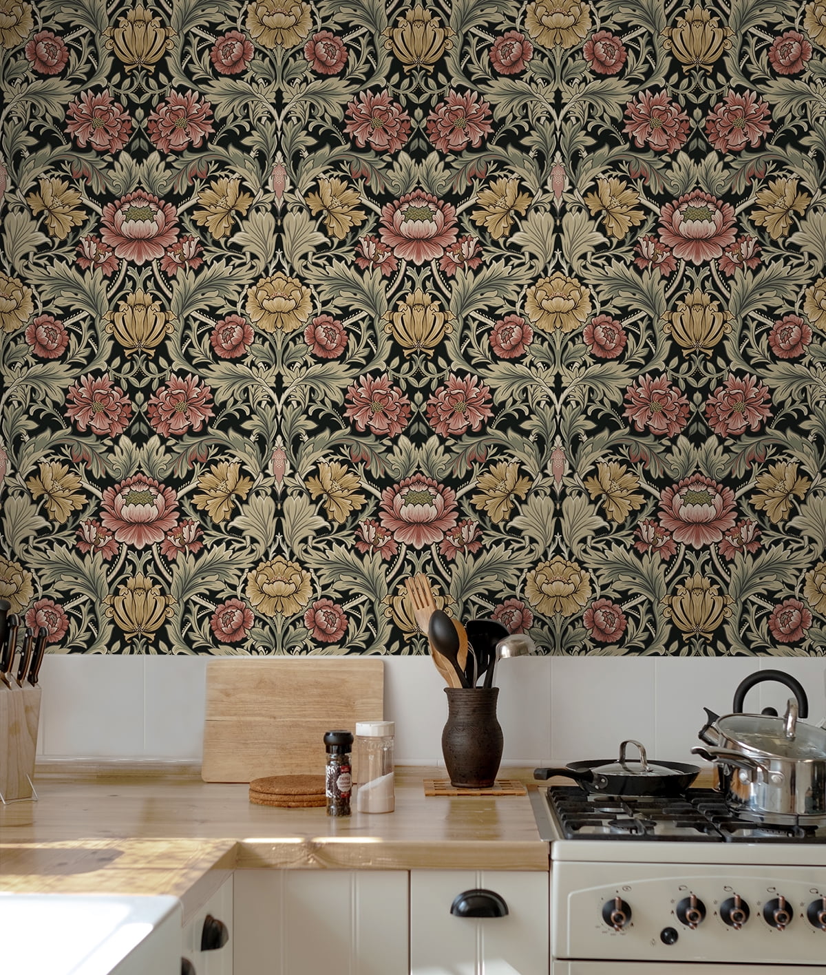 Harry & Grace Ebony Acanthus Floral Cameo Peel and Stick Wallpaper (Black, 20.5 in. x 18 ft.) 52f3c