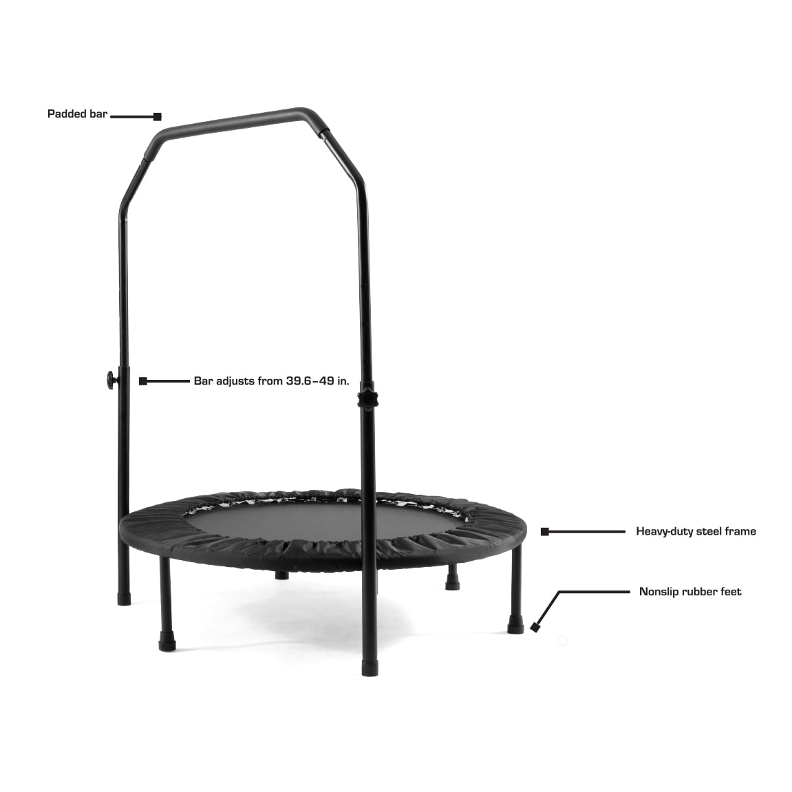 Athletic Works 40-inch Foldable Mini Trampoline with Adjustable Handle (Black, 40 in) xcepm
