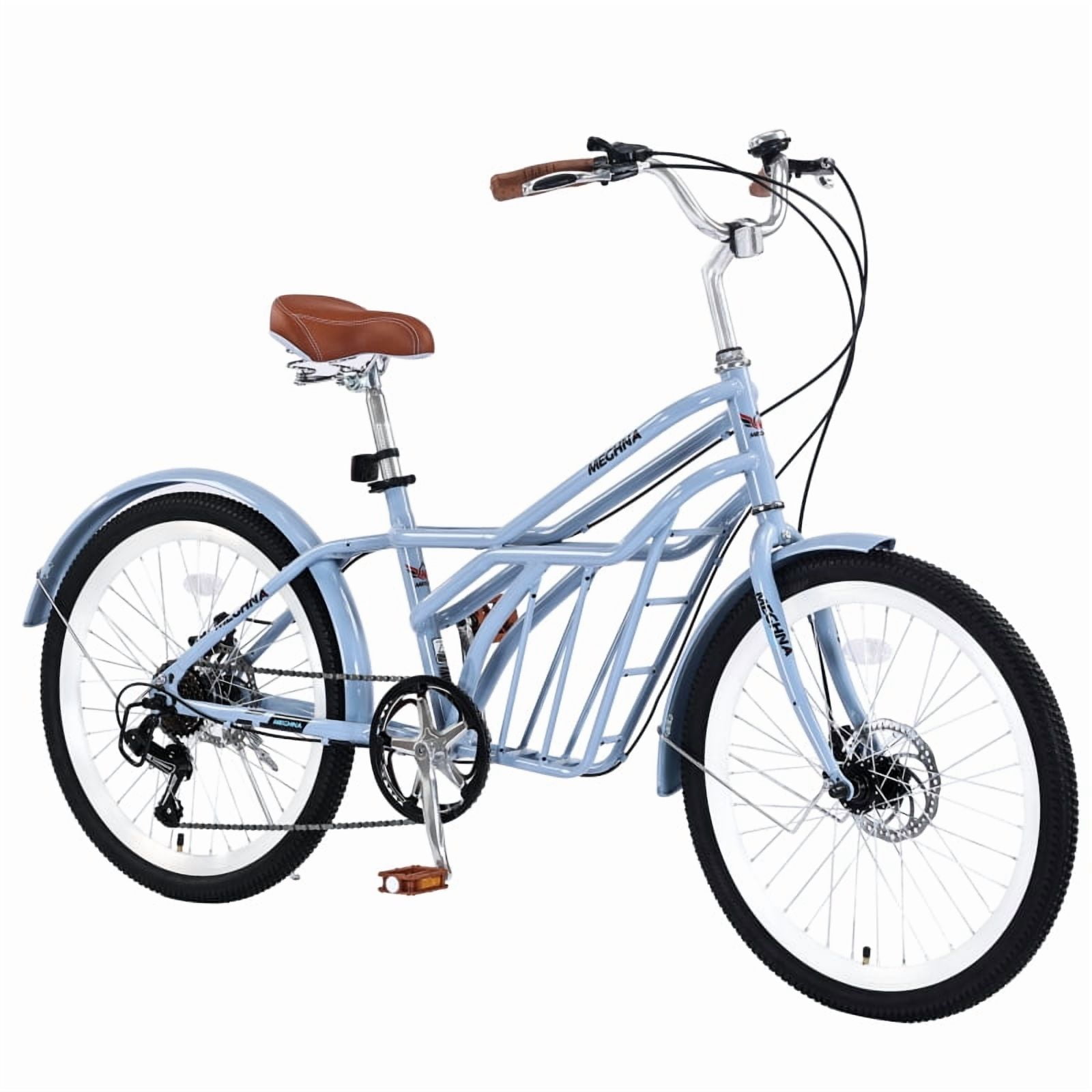Harmie Women’s Cruiser Bike, 6-Speed Commuter Bicycle with Steel Frame and Double Disc Brakes (Blue, 24 in) 5kco5