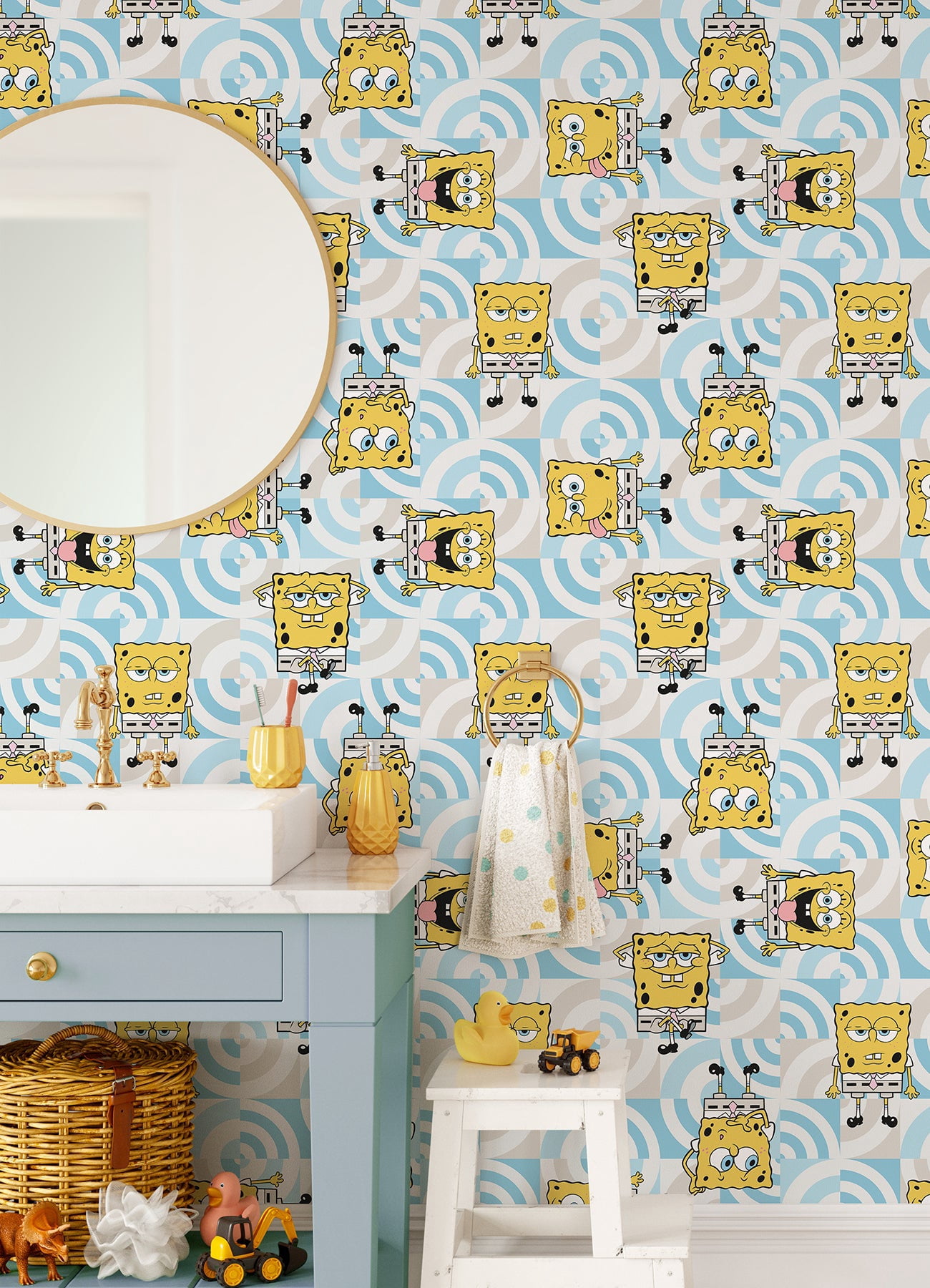 RoomMates SpongeBob SquarePants Funny Faces Peel and Stick Wallpaper (Blue, 18 in x 16.5 ft) uau4p
