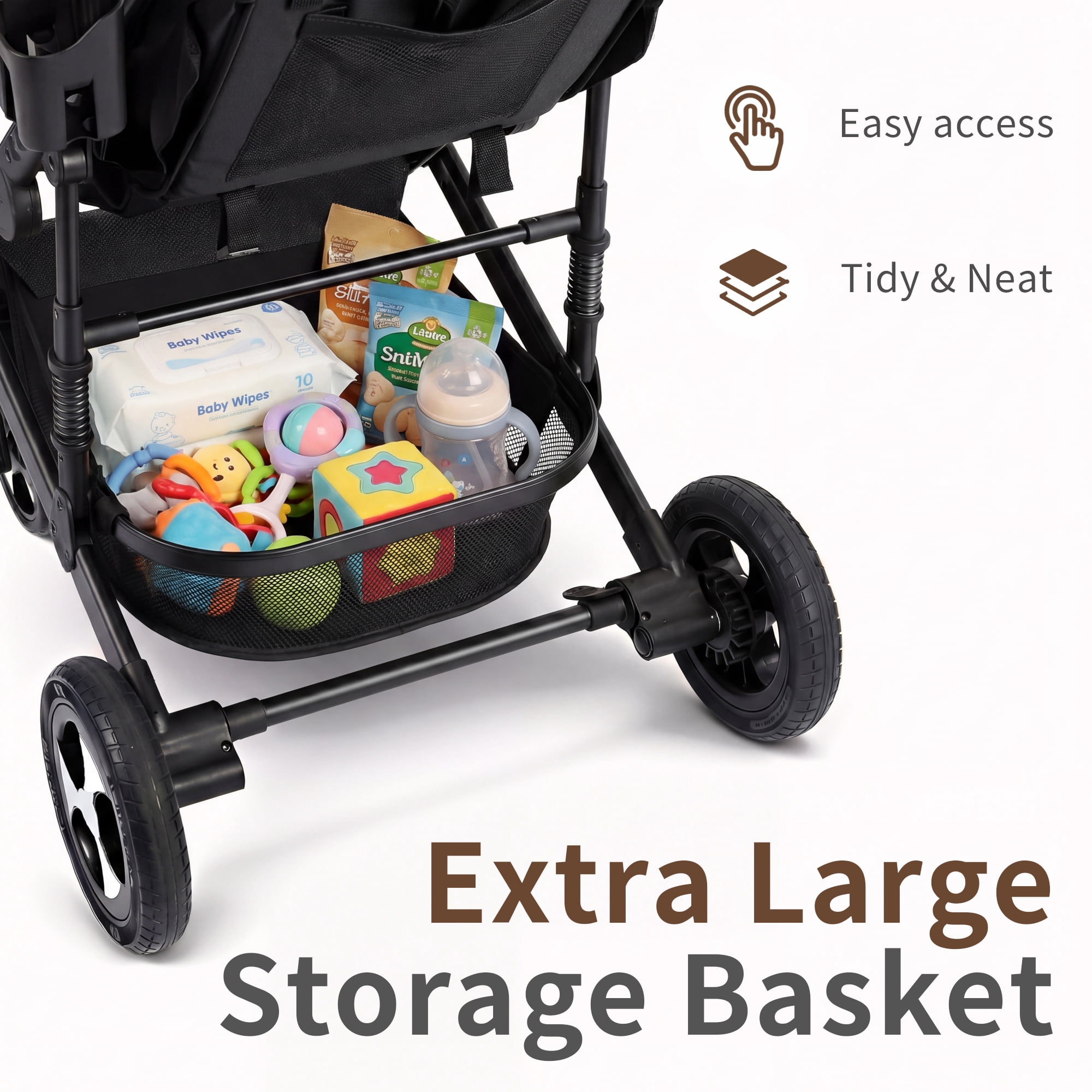 AILEEKISS 3-in-1 Convertible Baby Stroller, Reversible Seat with Adjustable Canopy (Black, 24 lb) z5il0