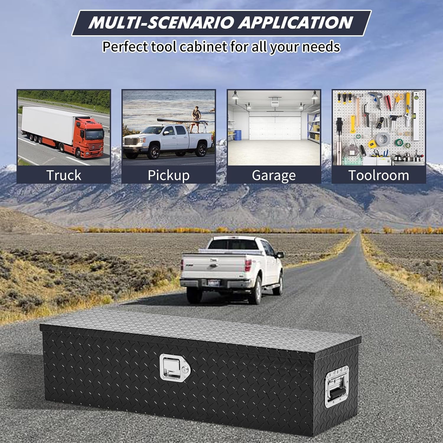 M optimized Aluminum Truck Bed Toolbox, Heavy Duty Storage Organizer with Lock and Side Handles (Black, 36 in) j8ndp