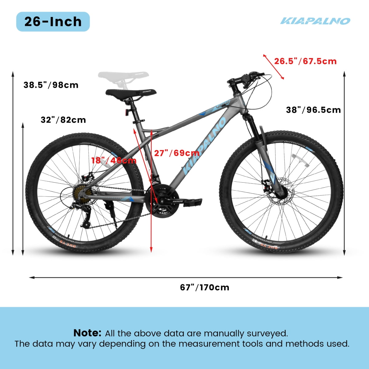 Generic 26 Inch Mountain Bike, 21-Speed High Carbon Steel Bicycle with Front Suspension and Mechanical Disc Brakes (Silver, 26 in) l0puk