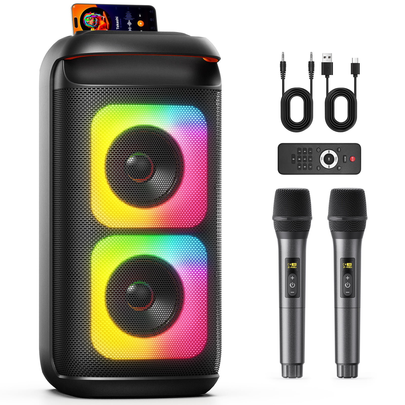 JYX Portable Bluetooth Party Speaker System with Dual Microphones and Remote Control (Black, 40W) yj1lj
