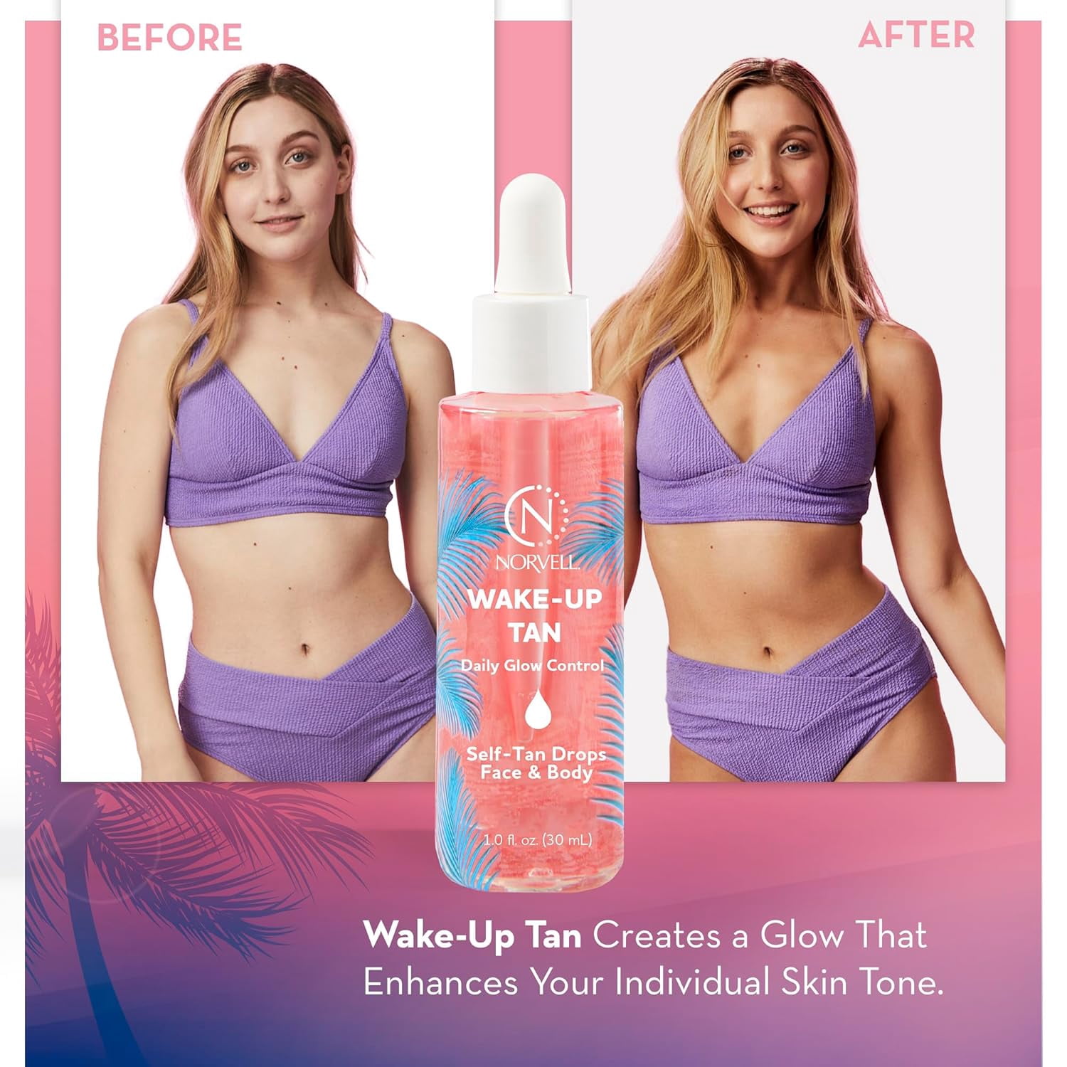 Norvell Wake-Up Tan Self-Tanning Drops Gradual Glow Face and Body (Clear, 1.0 fl oz) umo6y