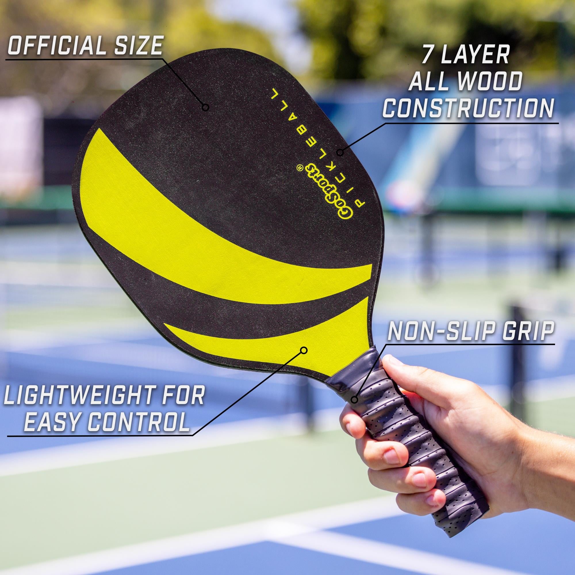 GoSports Pickleball Set with 4 Paddles and 4 USAPA Approved Balls (Yellow, 4-Paddle Pack) kx29j