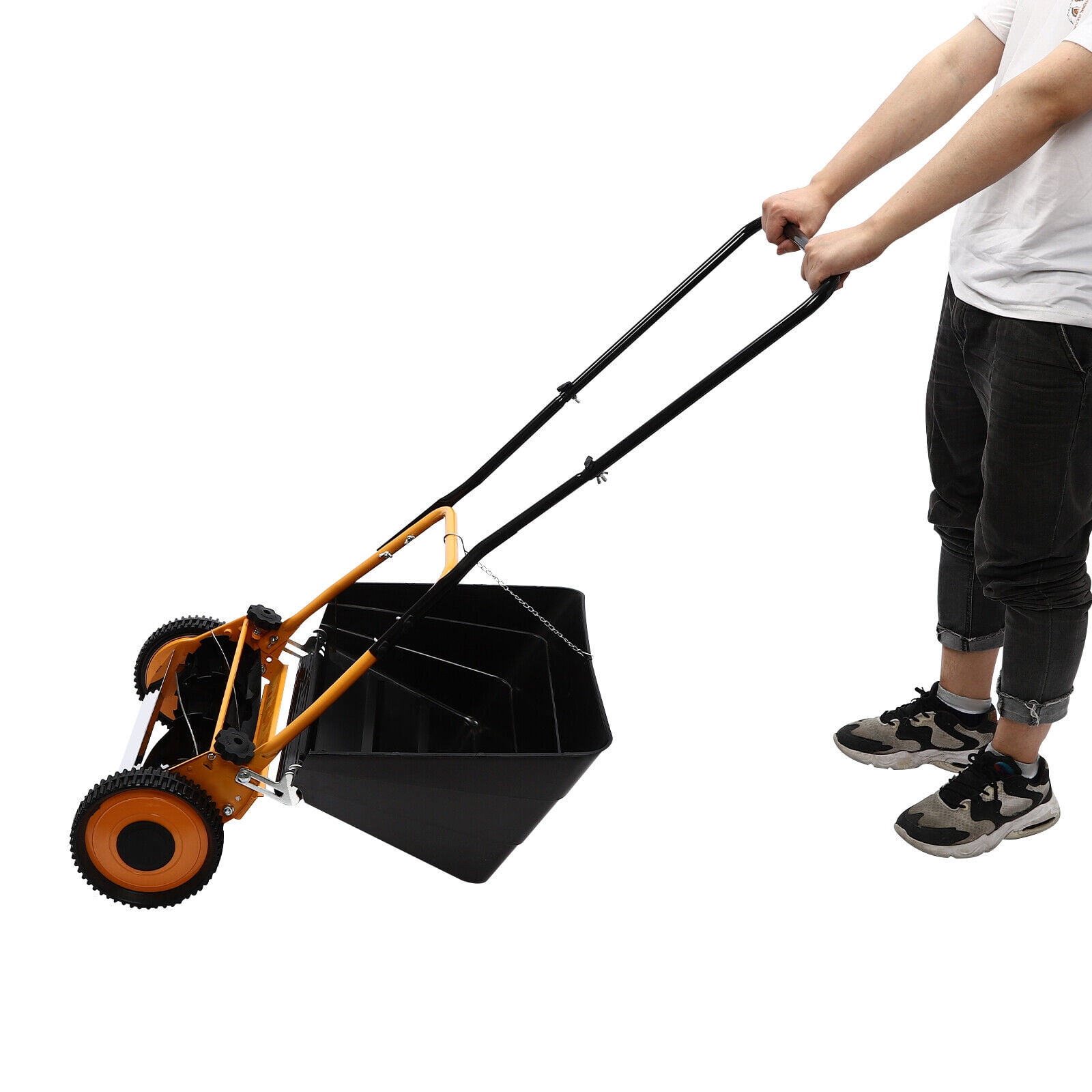 Generic 16-inch Manual Hand Push Lawn Mower with Grass Catcher (Black, 16 in) s1j2u