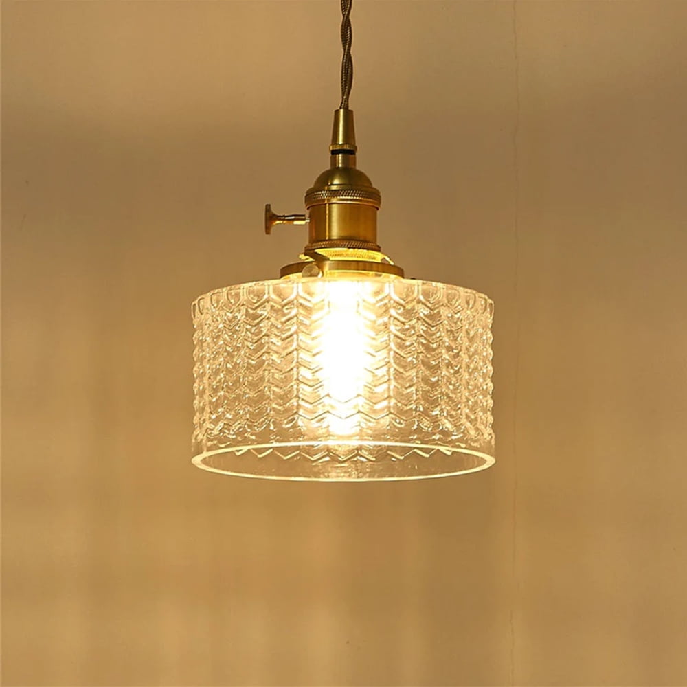 Arturesthome Vintage Glass Pendant Light, Wavy Cylinder Hanging Lamp for Kitchen Island (Green, 8 in) 4xqx1