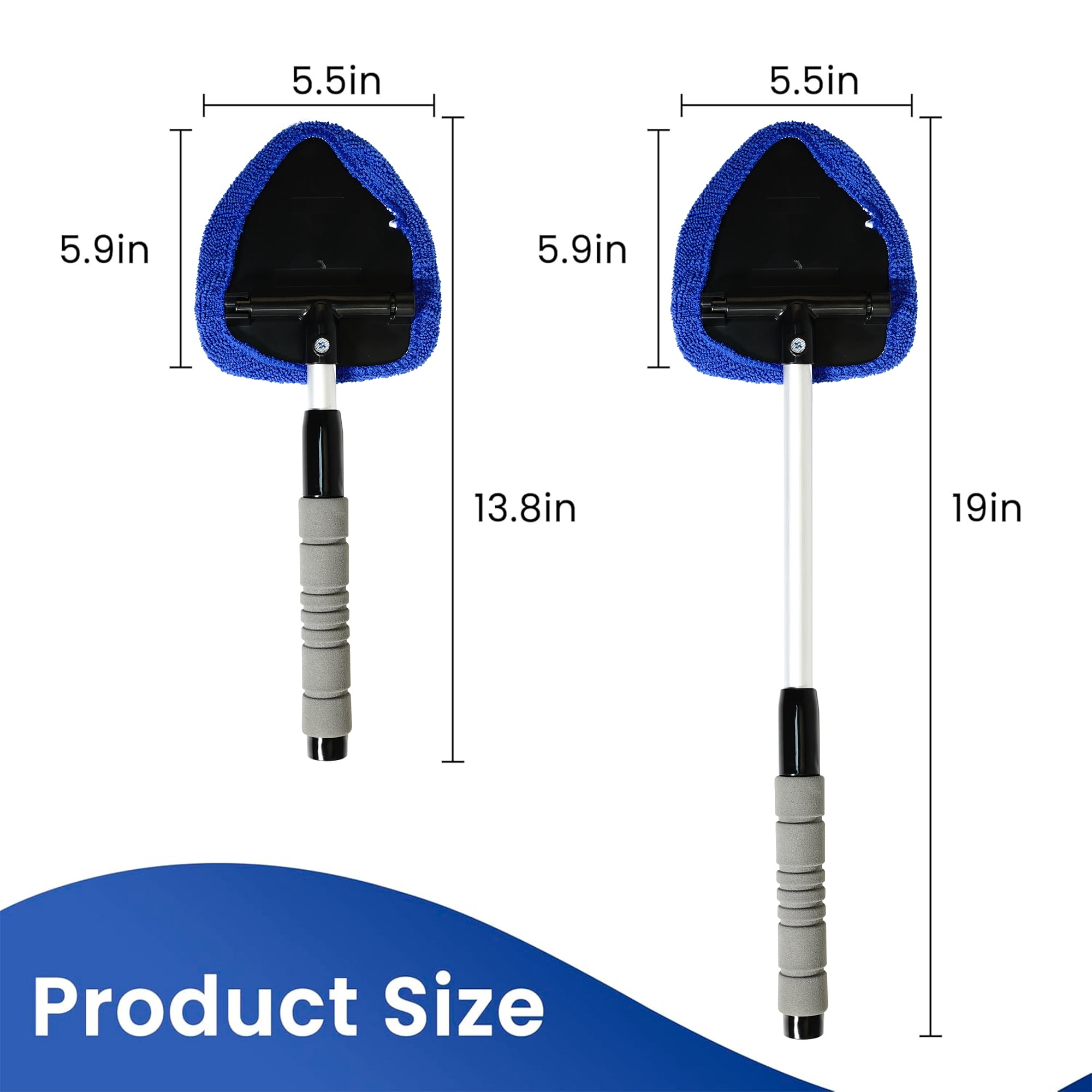 STORGENER Windshield Cleaning Tool with Extendable Handle and 4 Microfiber Pads (Blue, 1 Pack) l06uv