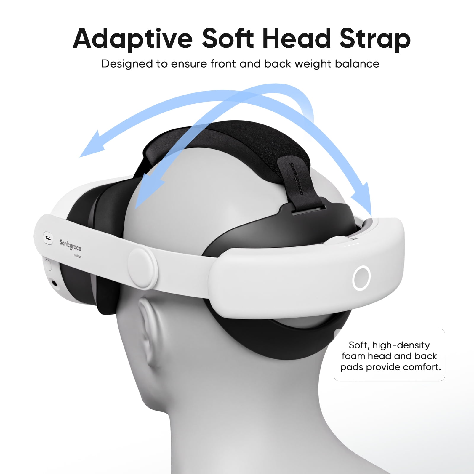 Sonicgrace S3 Duo Magnetic Battery Head Strap for Meta Quest 3 & 3S (White, 16000mAh Dual Battery Pack) wjr0h