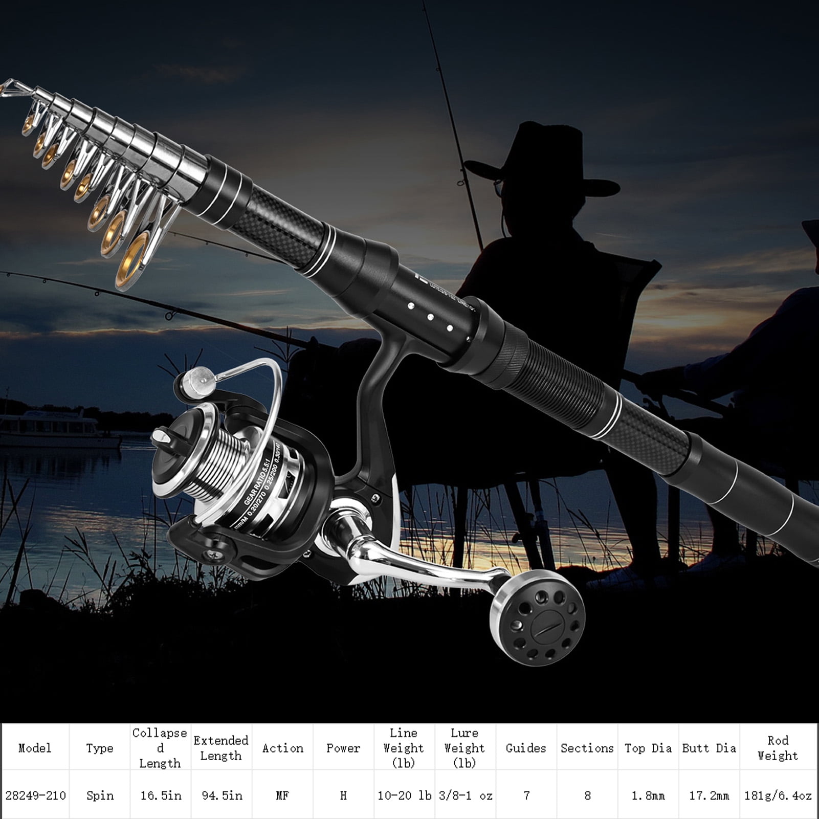 Blusea Telescopic Fishing Rod and Spinning Reel Combo Kit with Tackle Box and Lures (Full Set) qwp3r