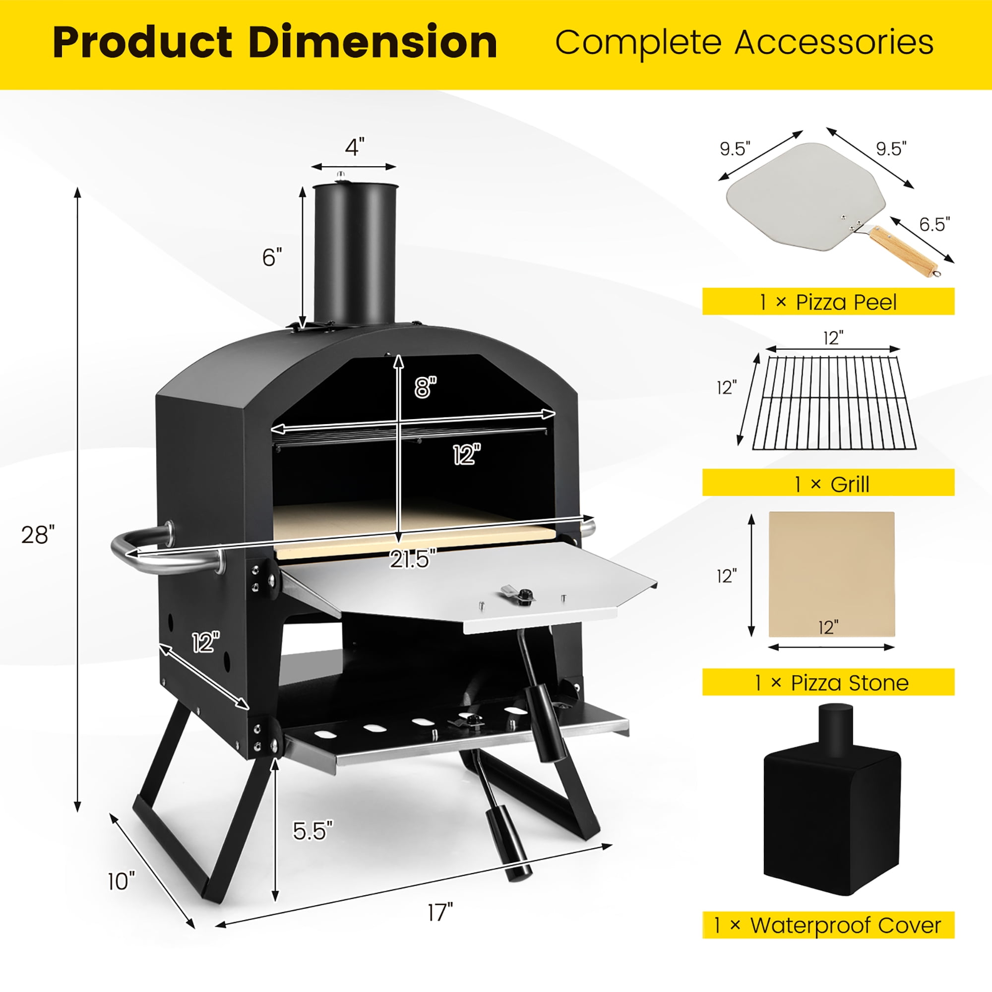 Costway 2-Layer Wood Fired Pizza Oven Outdoor Grill with Waterproof Cover (12 in x 12 in) m0tke