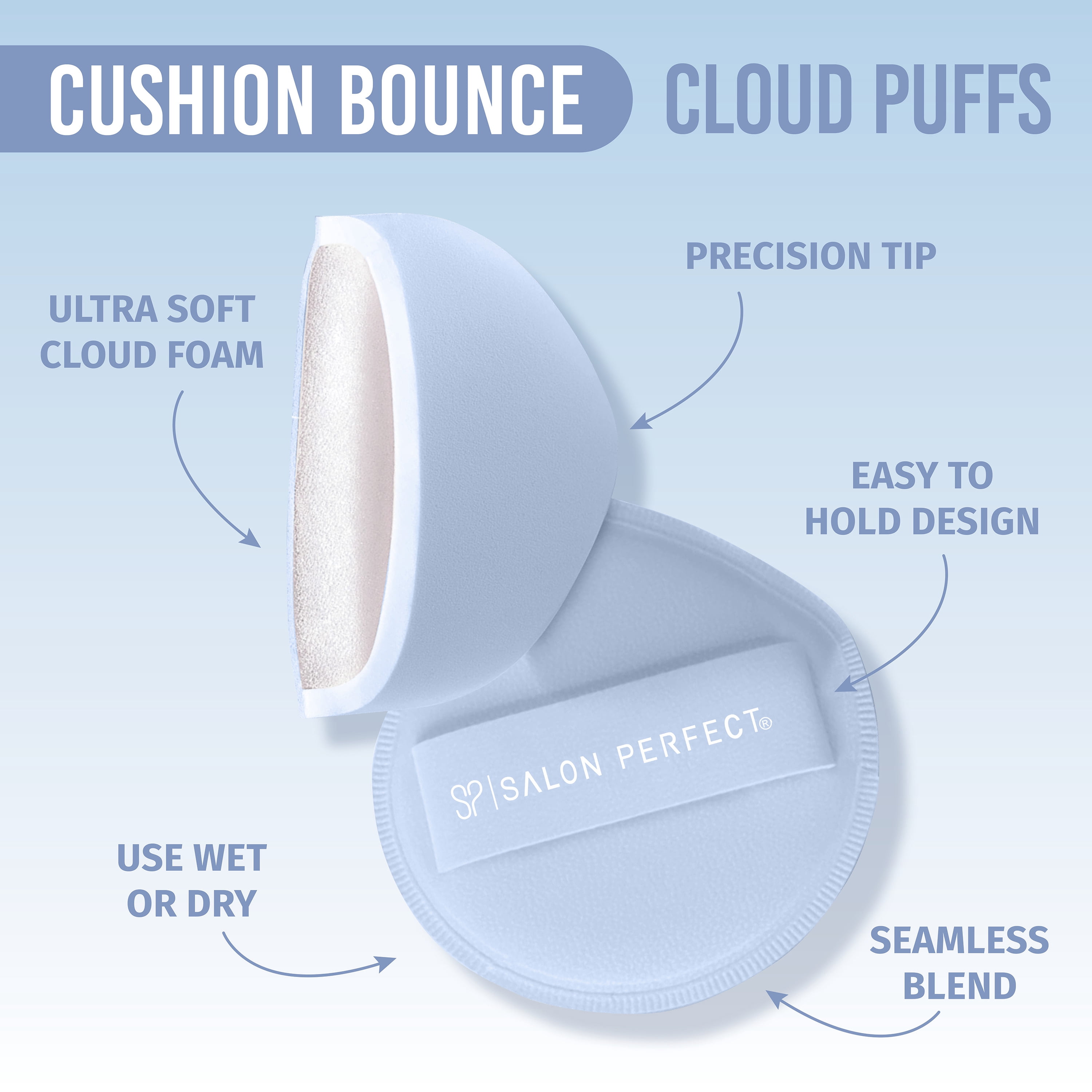 Salon Perfect Cushion Bounce Cloud Puffs Airbrush Makeup Foundation Sponge Applicators (Blue, 2-Pack) b4v0w