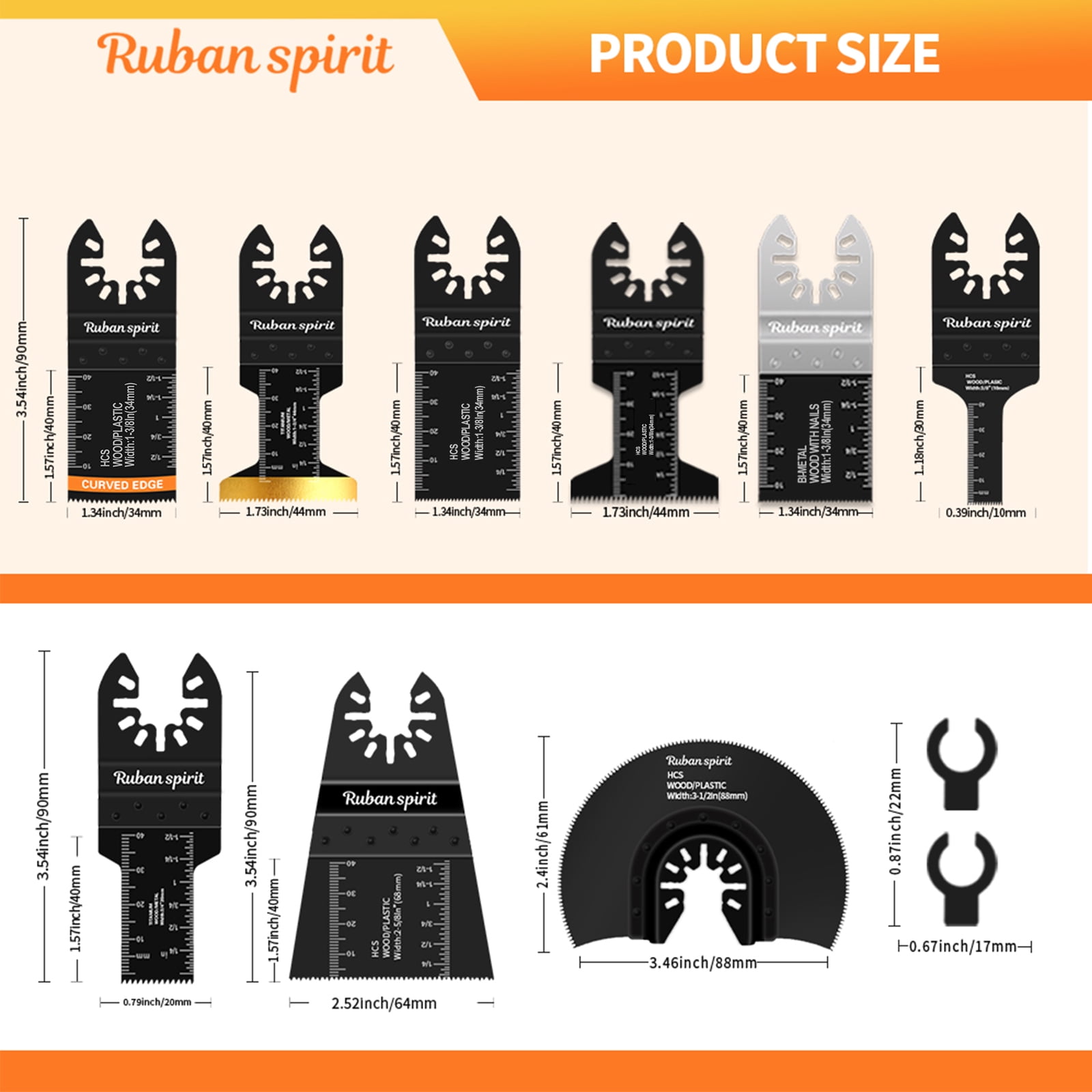 Ruban Spirit 154pcs Oscillating Multi Tool Blade Kit Titanium Bi-Metal Saw Blades for Wood Metal Plastic (154 Piece Set) qsv9l