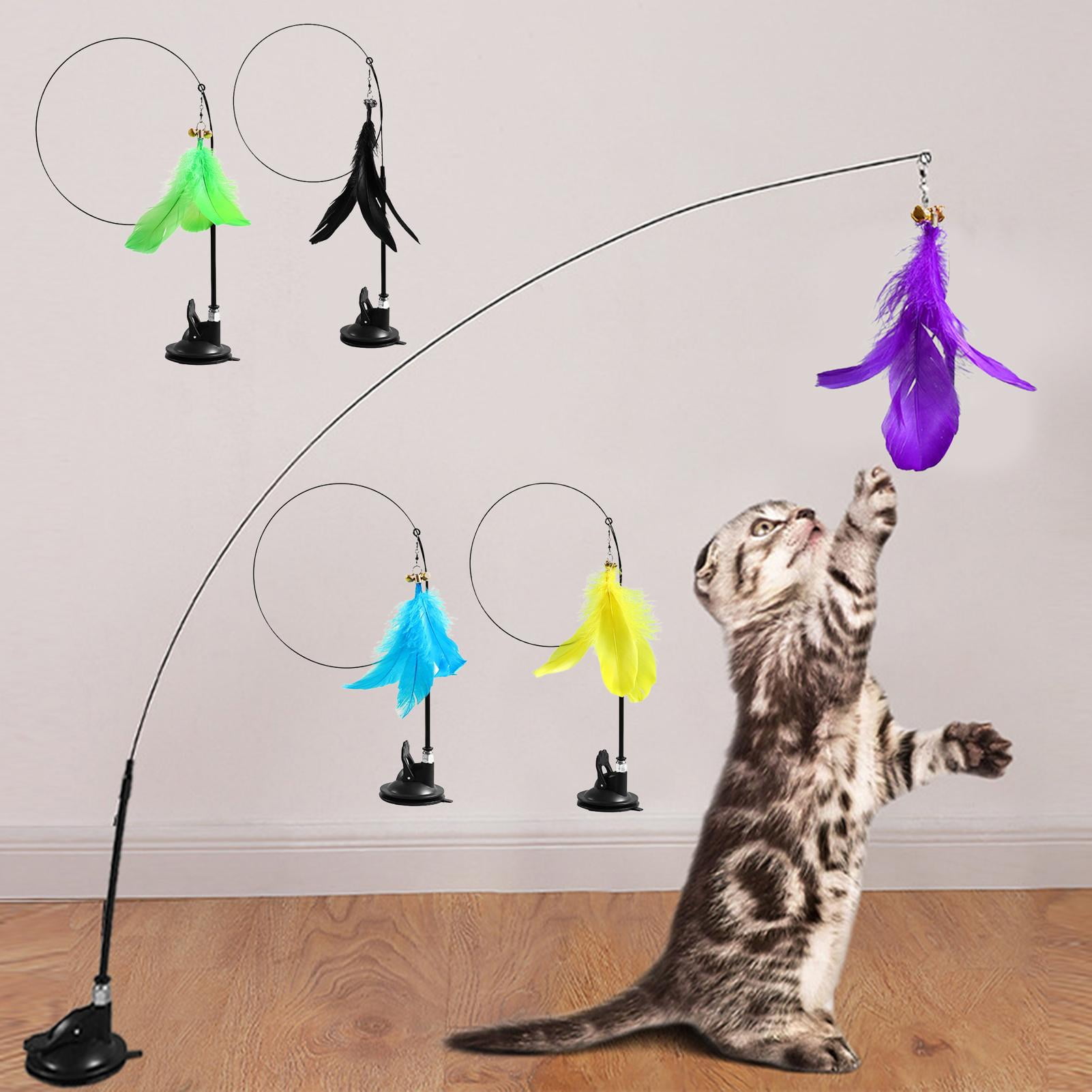 Happy Date Interactive Cat Wand Toy with Detachable Feather Teaser and Strong Suction Cup (Black, 1 Pack) ls1x3